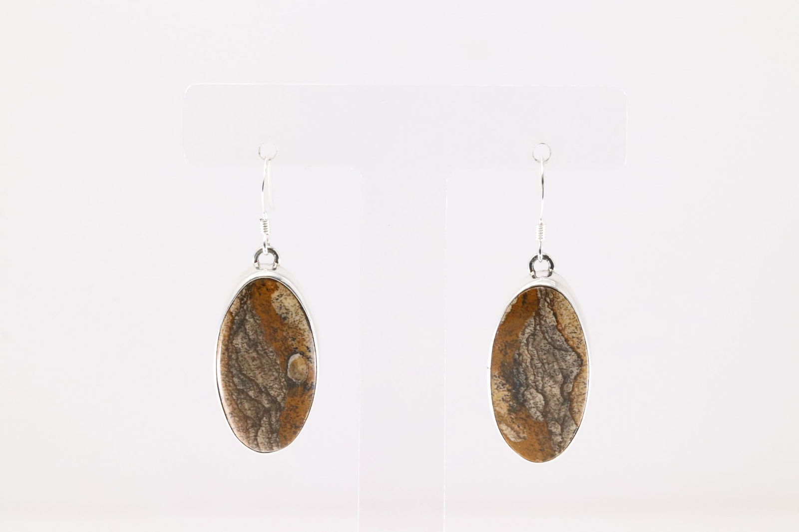 Native America Navajo Sterling Silver Brown Stone Dangling Earring's By J. (1 of 4)