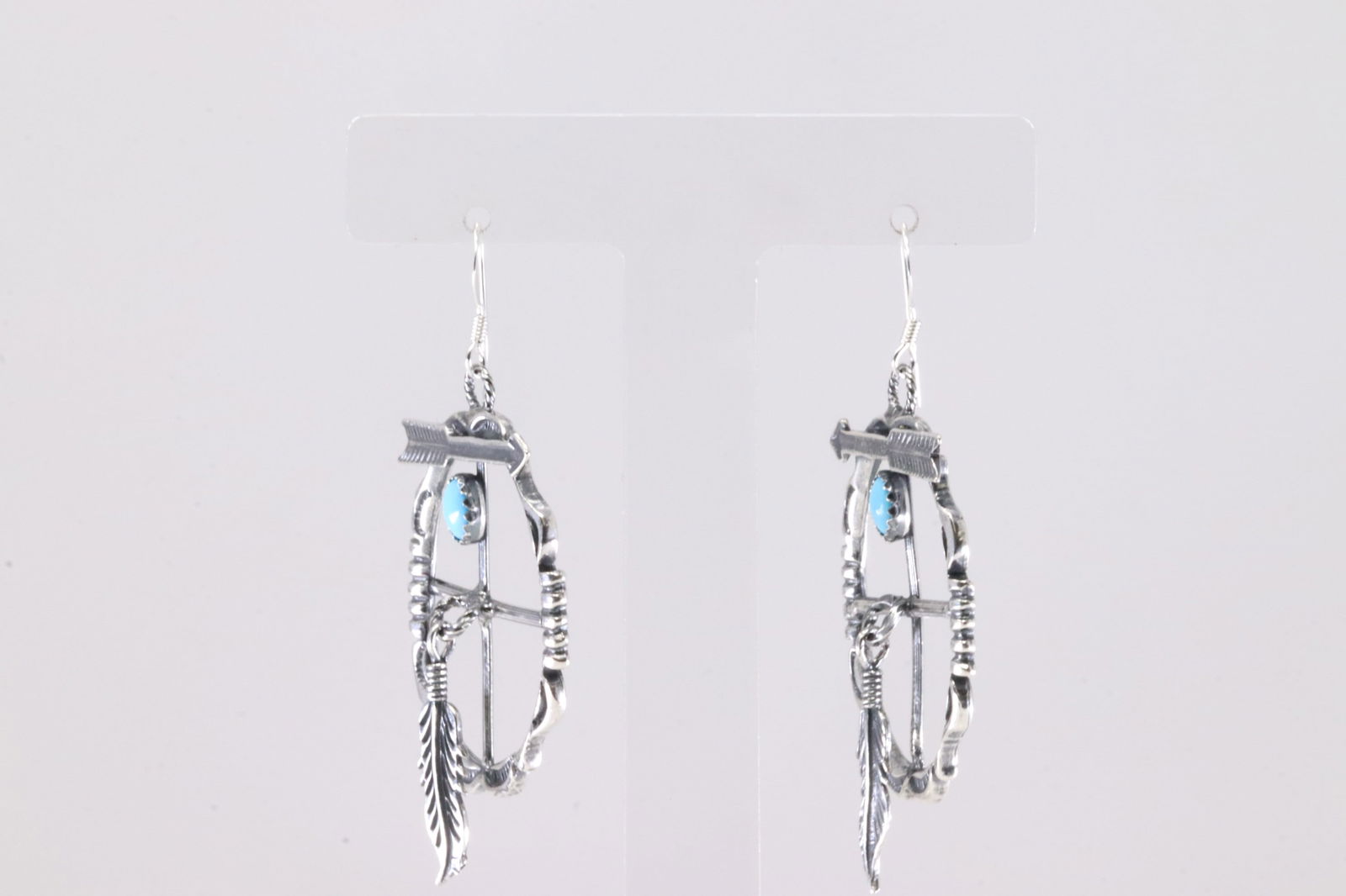 America Sterling Silver Turquoise Feather / Arrow Dangling Earring's. (1 of 3)