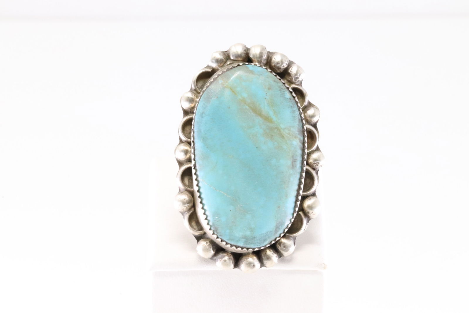 Native American Navajo Sterling Silver Kingman Turquoise Ring By Virginia Hinio. (1 of 4)