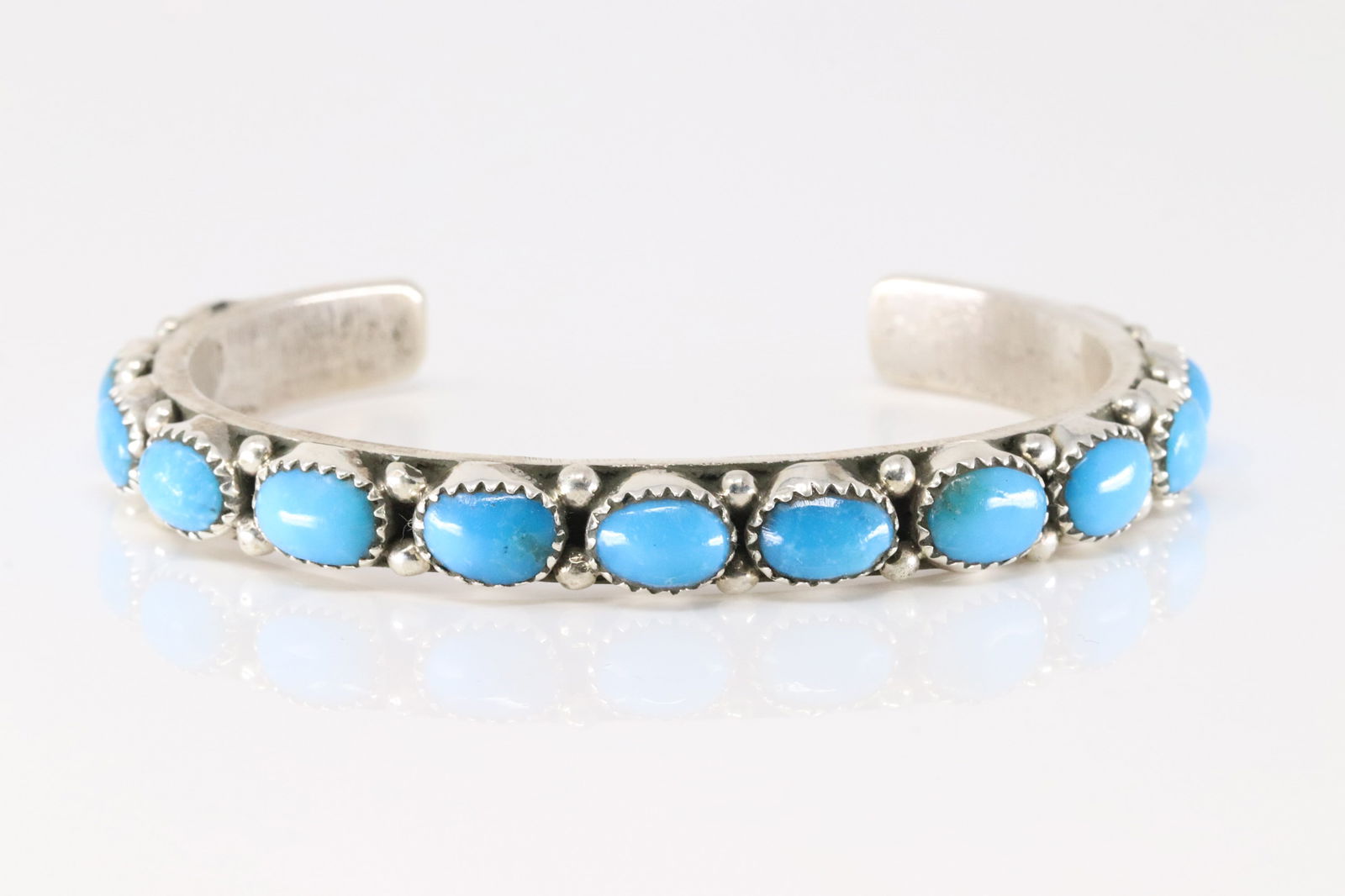 Native America Navajo Sterling Silver Kingman Turquoise Bracelet Cuff By E.J.W. (1 of 4)