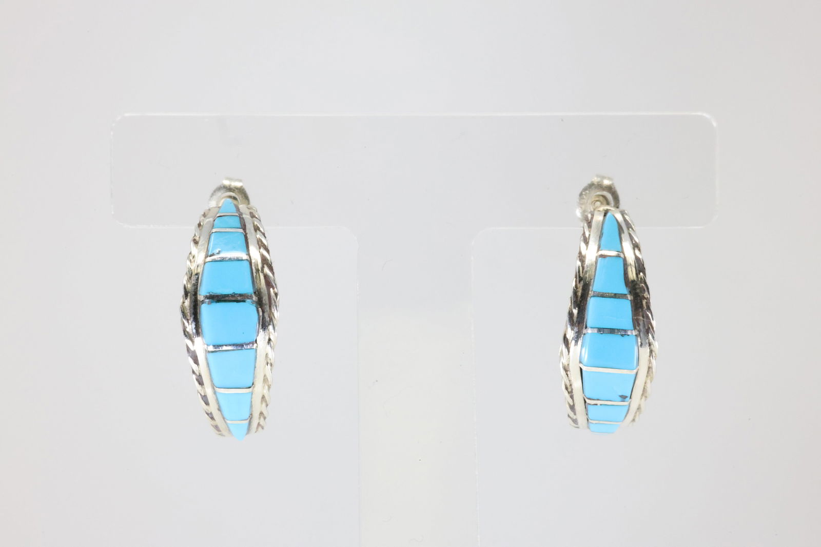 Native America Zuni Sterling Silver Turquoise Inlay Post Earring's By Malcolm Chavez. (1 of 4)