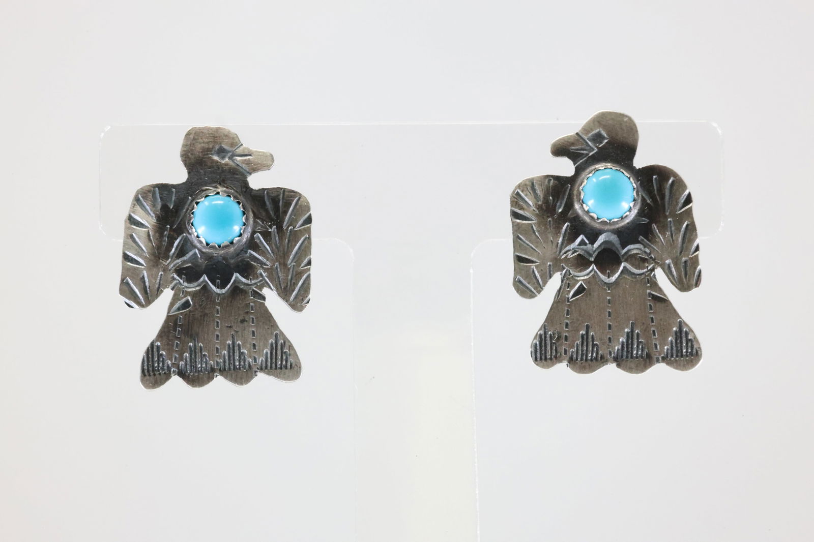 Native America Navajo Sterling Silver Kingman Turquoise Thunderbird Post Earring's By Gabriela (1 of 3)