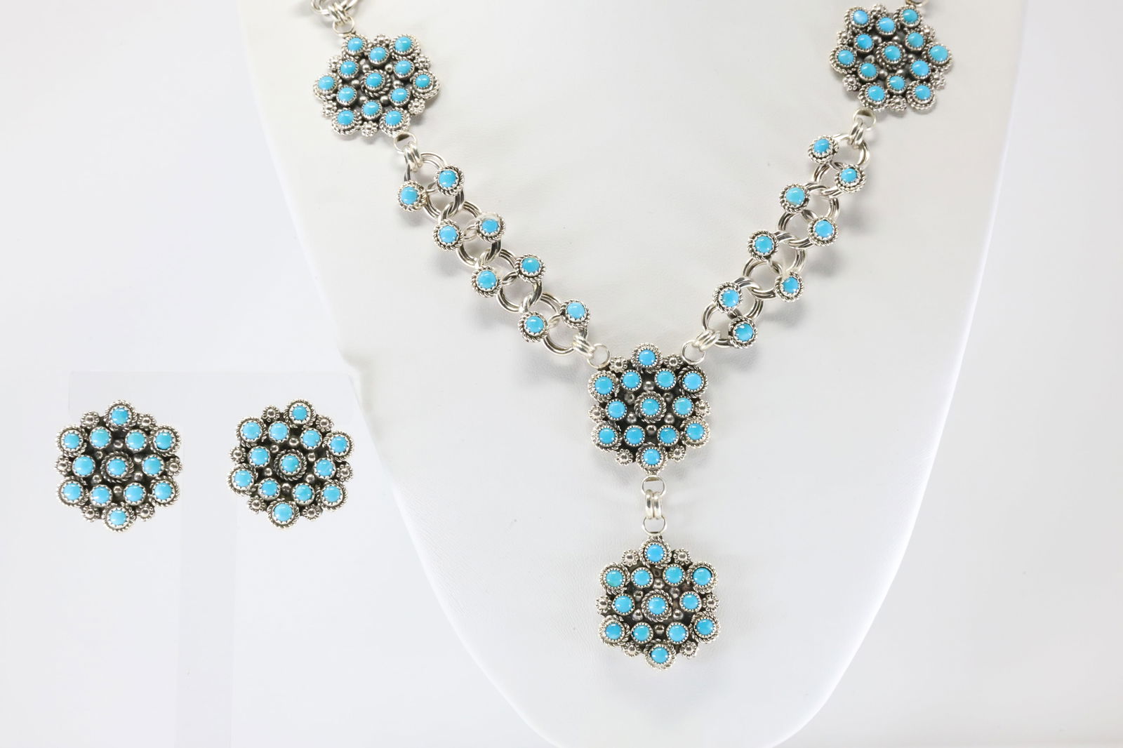 Native America Zuni Sterling Silver Turquoise Necklace & Earring's Set By D Cheama. (1 of 8)