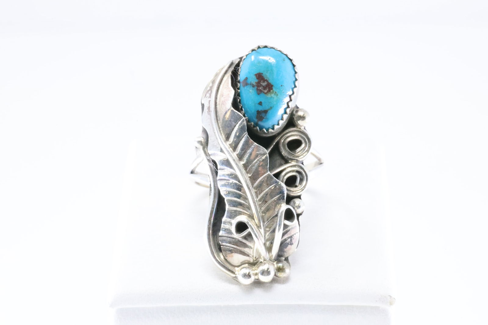 Native America Navajo Sterling Silver Turquoise Ring Leaf By H.M. (1 of 4)