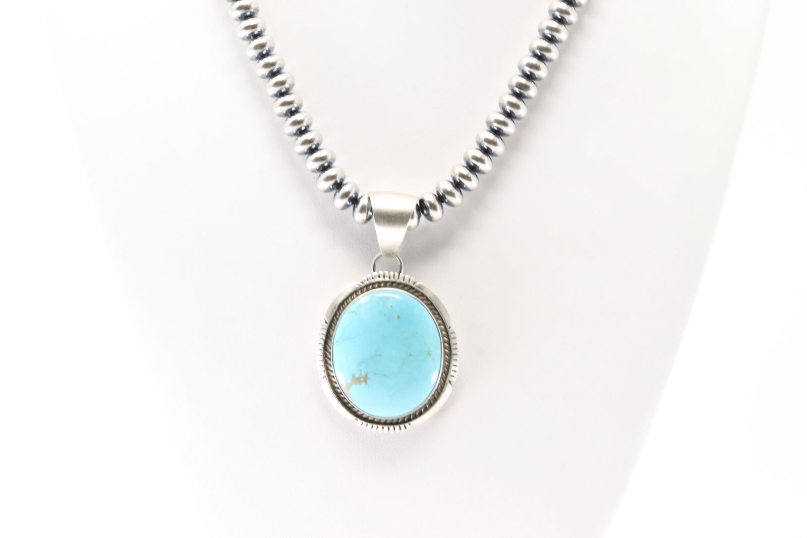 Native America Navajo Sterling Silver Kingman Turquoise Pendent By Alfred Martinez. With Pearl (1 of 4)