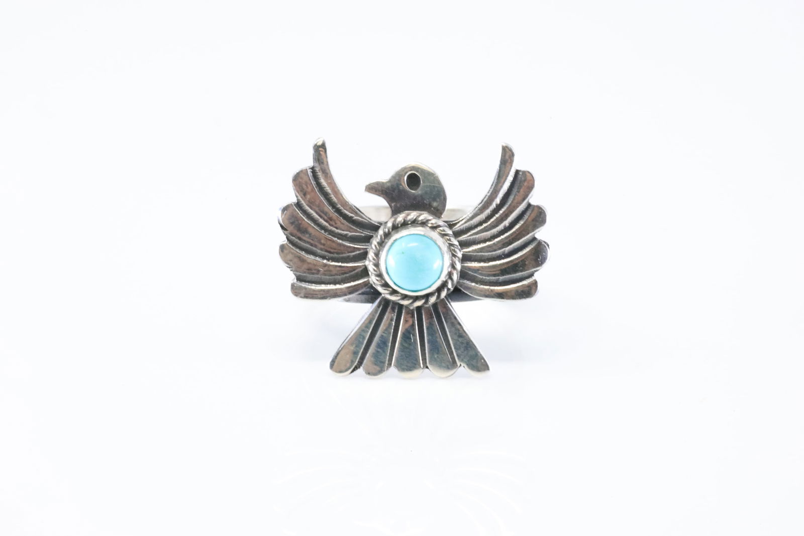 Native America Navajo Sterling Silver Turquoise Thunderbird Ring By Delayne Reeves. (1 of 4)