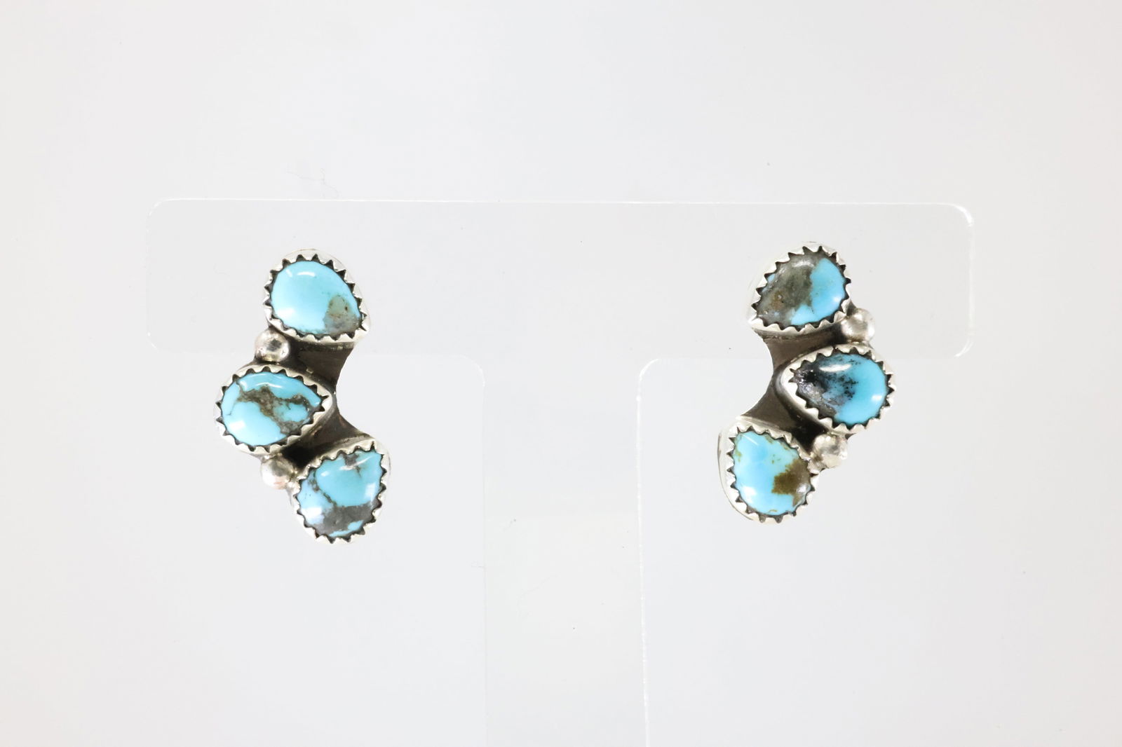 Native America Navajo Sterling Silver Turquoise Post Earring's By B. (1 of 4)