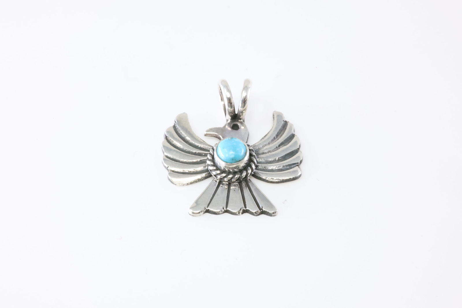 Native America Navajo Sterling Silver Turquoise Thunderbird Pendant By Dylane Reeves. (1 of 3)