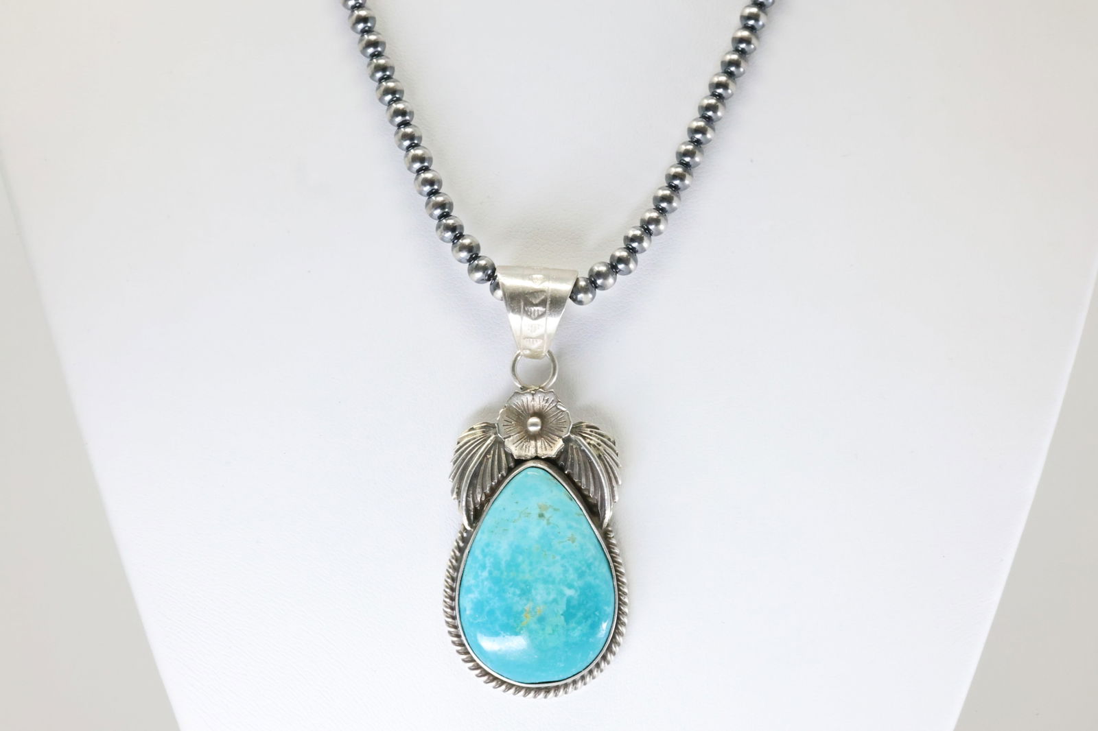 Native American Navajo Sterling Silver Kingman Turquoise Pendant By Jimson Belin With Machine Made (1 of 4)