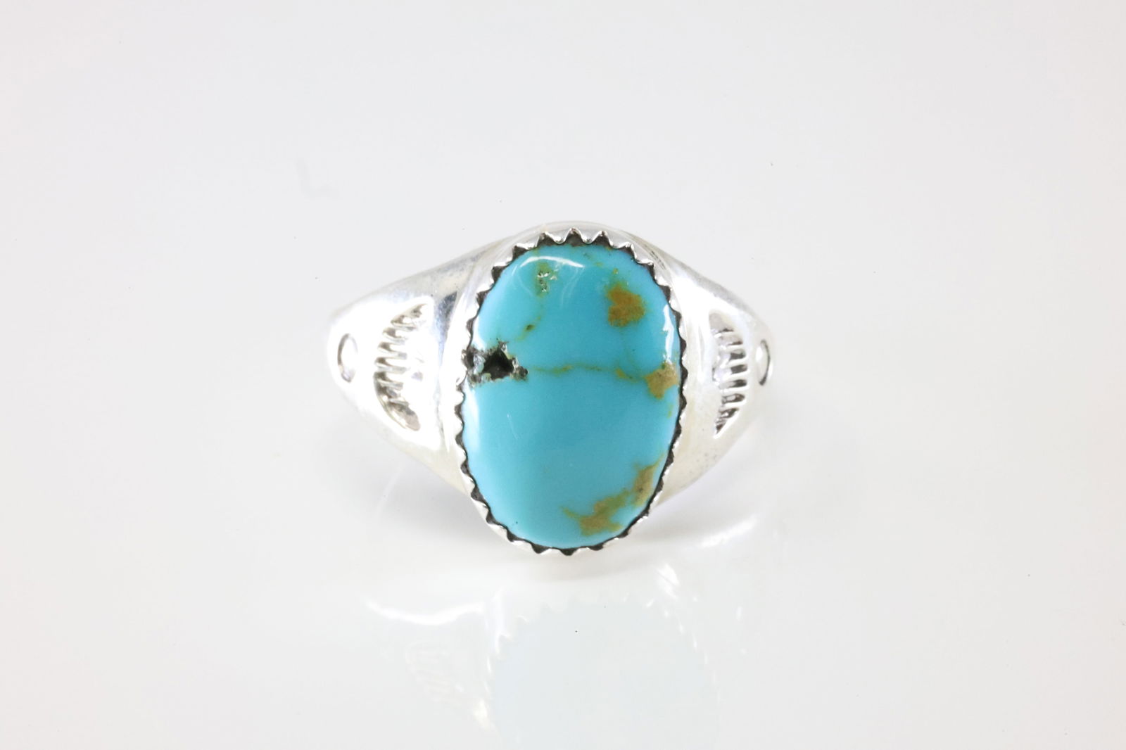 Native American Navajo Sterling Silver Turquoise Ring By ML. (1 of 4)