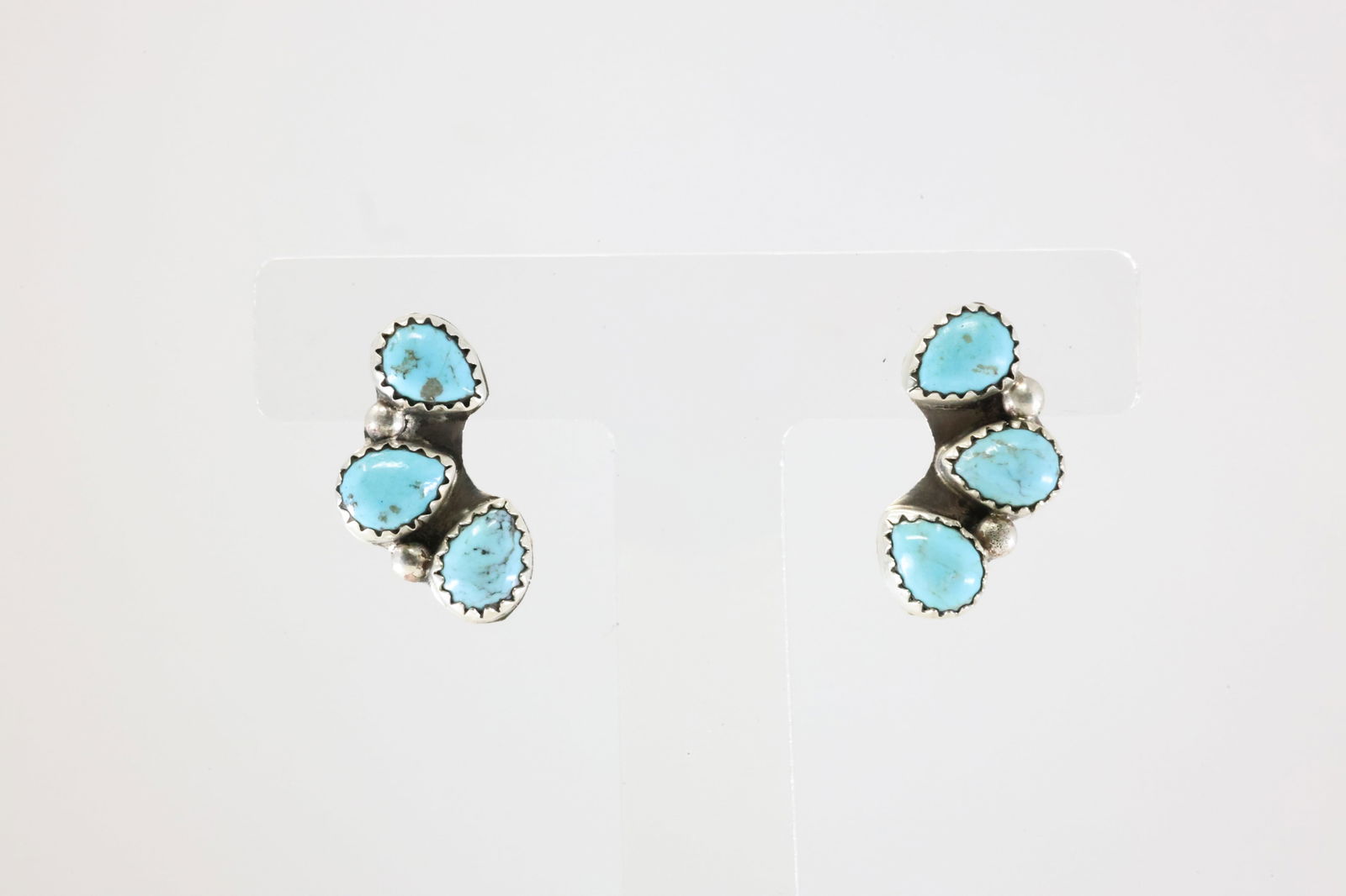 Native America Navajo Sterling Silver Turquoise Post Earring's By B. (1 of 4)