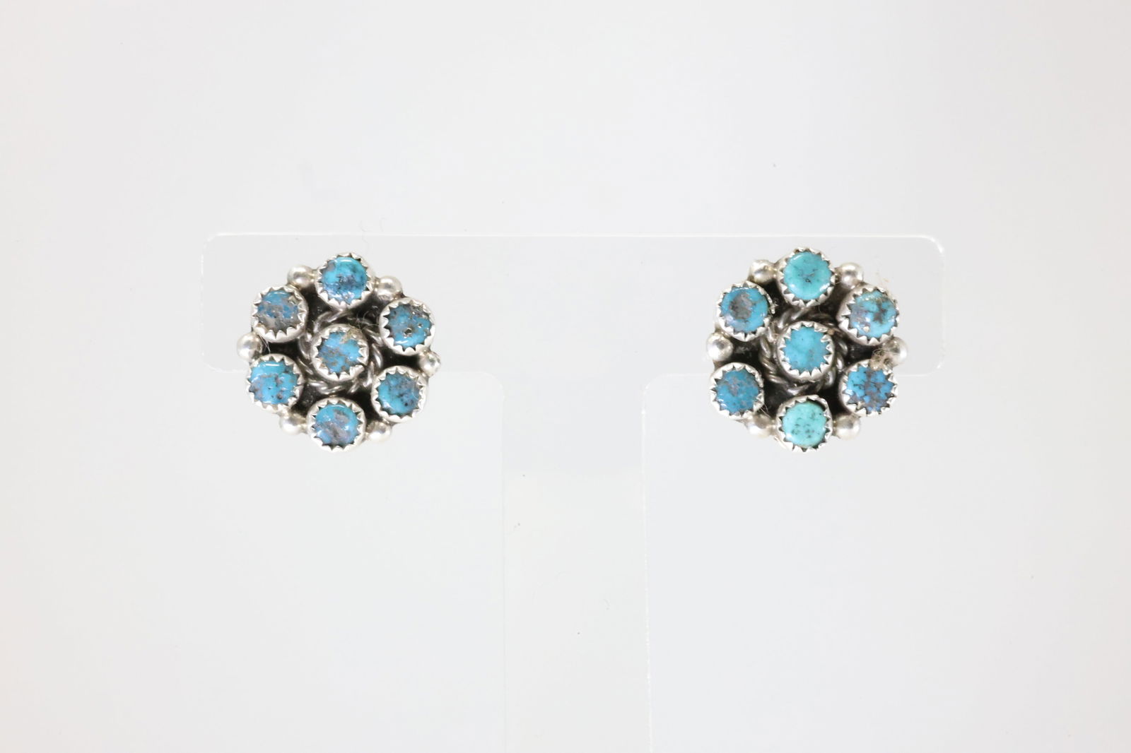 Native America Navajo Sterling Silver Kingman Turquoise Post Earring's By Maxine Ramirez. (1 of 4)