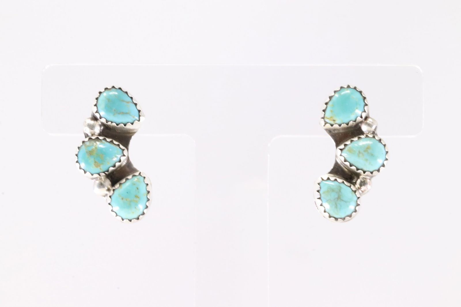 Native America Navajo Sterling Silver Turquoise Post Earring's By B. (1 of 4)