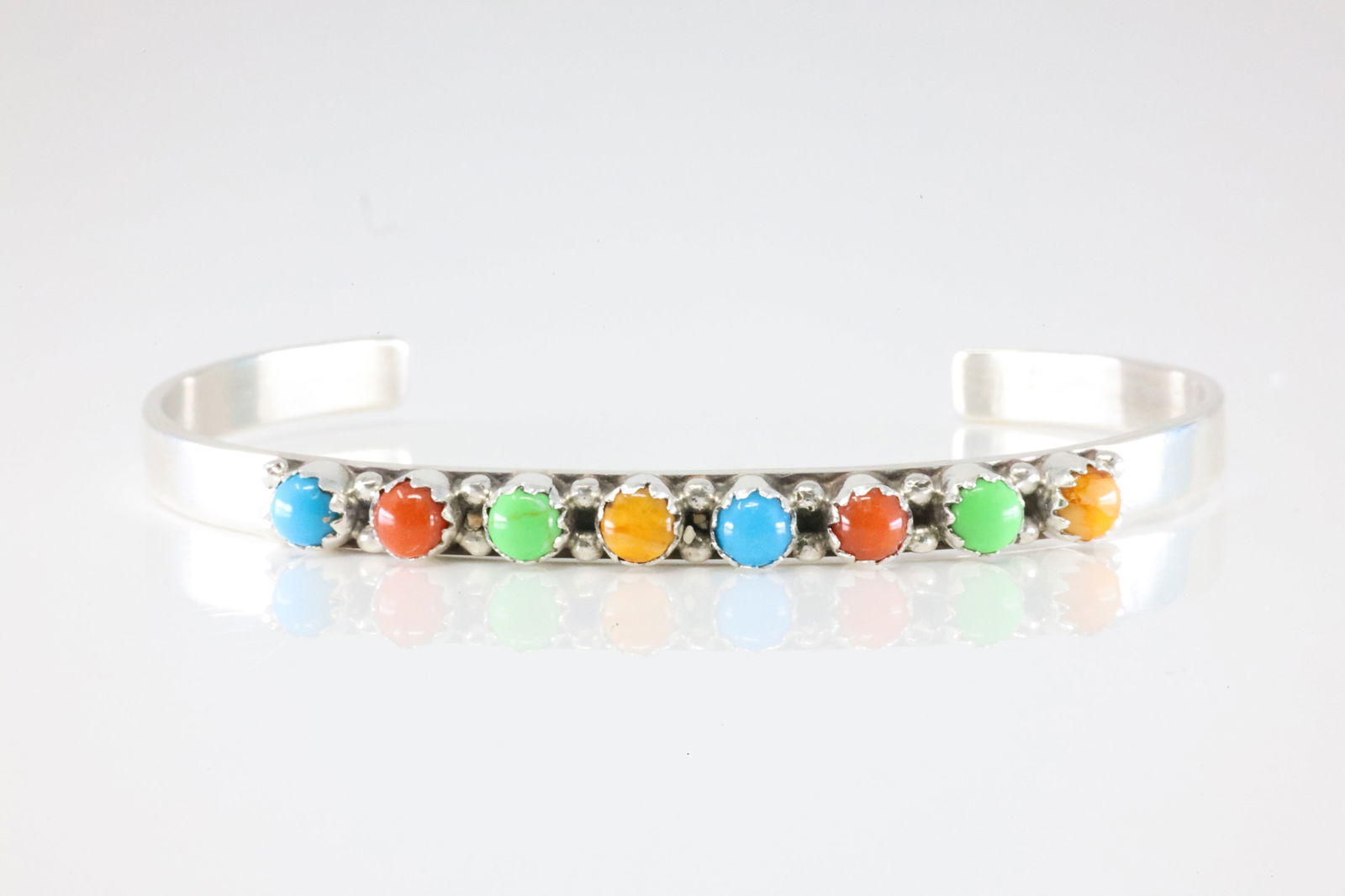 Native America Navajo Sterling Silver Multi-Color Stone Bracelet Cuff By GP-SRY. (1 of 3)
