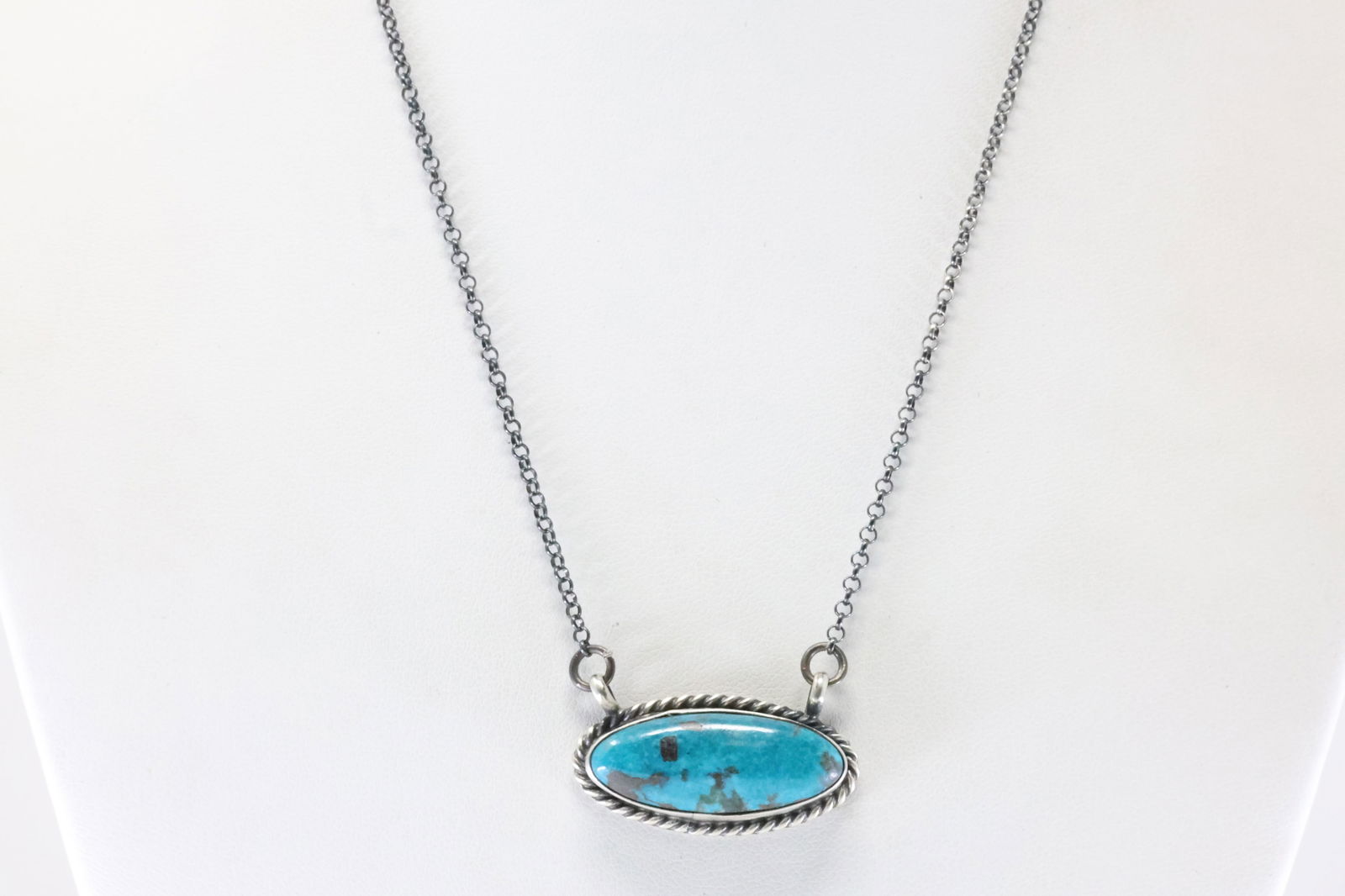 Native America Navajo Sterling Silver Campitos Turquoise Necklace By Johnny Dixon. (1 of 4)