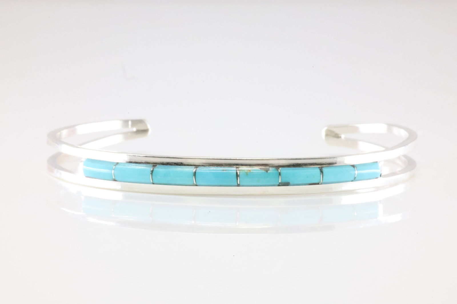 Native America Navajo Sterling Silver Turquoise Inlay Bracelet Cuff By A.L.W. (1 of 4)