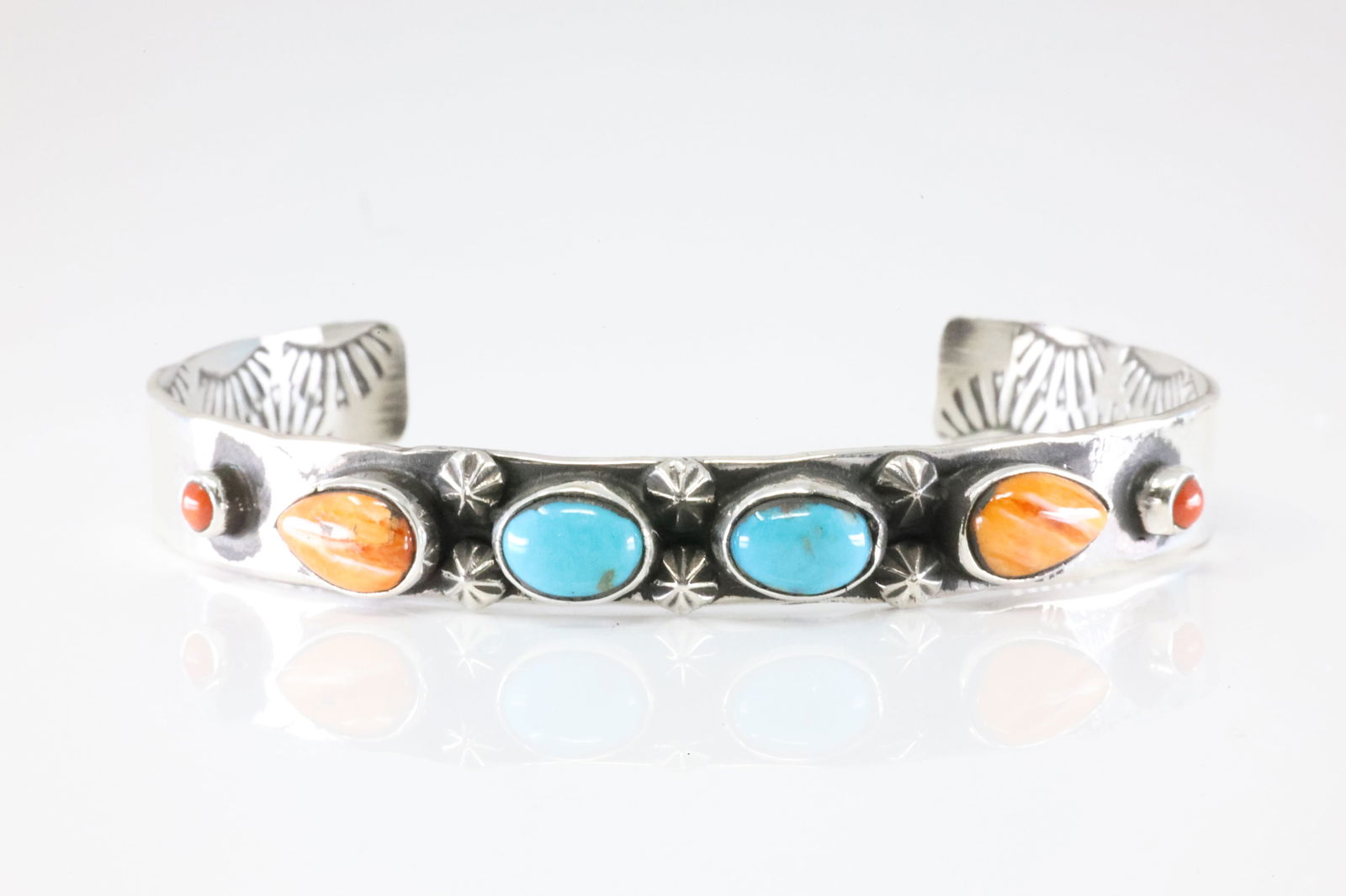 Native America Navajo Sterling Silver Multi-Color Stone Bracelet Cuff By A.Y. (1 of 4)