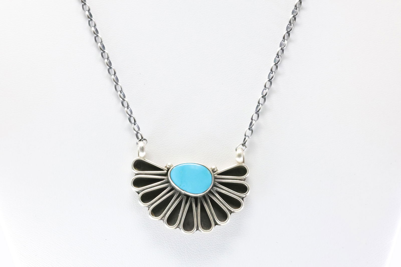 Native American Navajo Sterling Silver Kingman Turquoise Necklace By Gerildine James. (1 of 4)