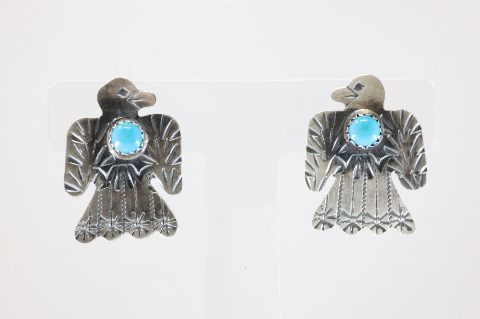 Native American Navajo Sterling Silver Turquoise Thunderbird Post Earring's By Yazzie.: This is a Native American Navajo Sterling Silver Turquoise Thunderbird Post Earring's By Yazzie. Stamp G.T.Y.