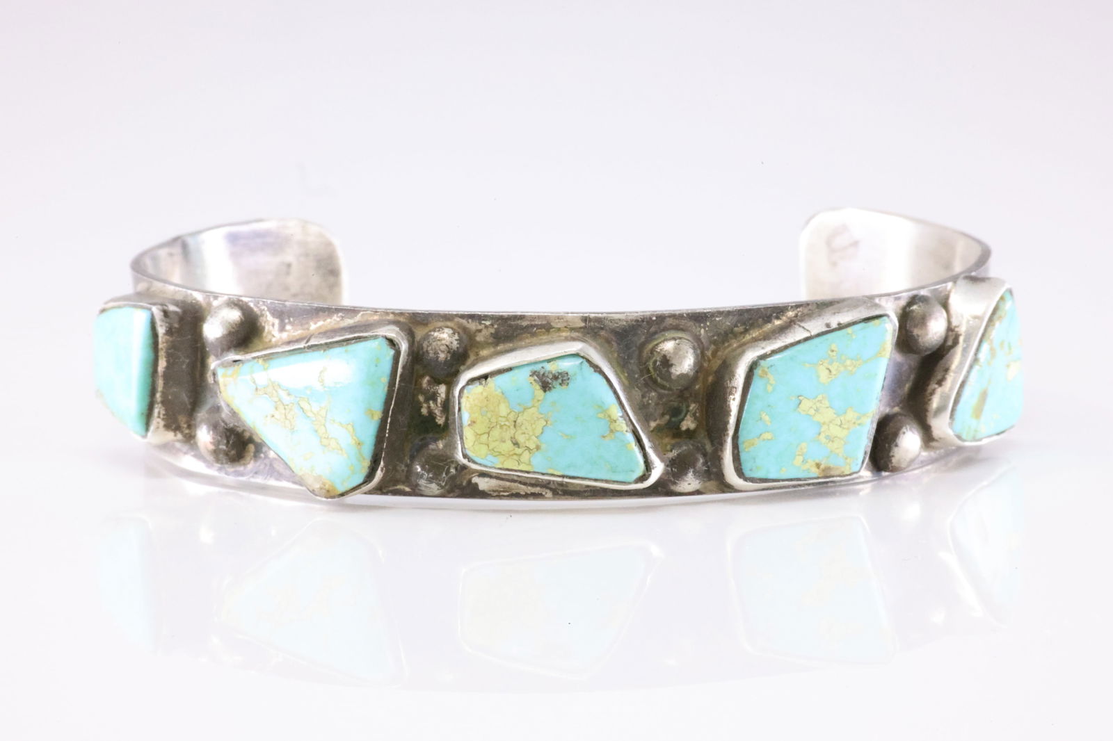 Native American Zuni Sterling Silver Kingman Turquoise Bracelet Cuff By Jude Candelaria. (1 of 4)