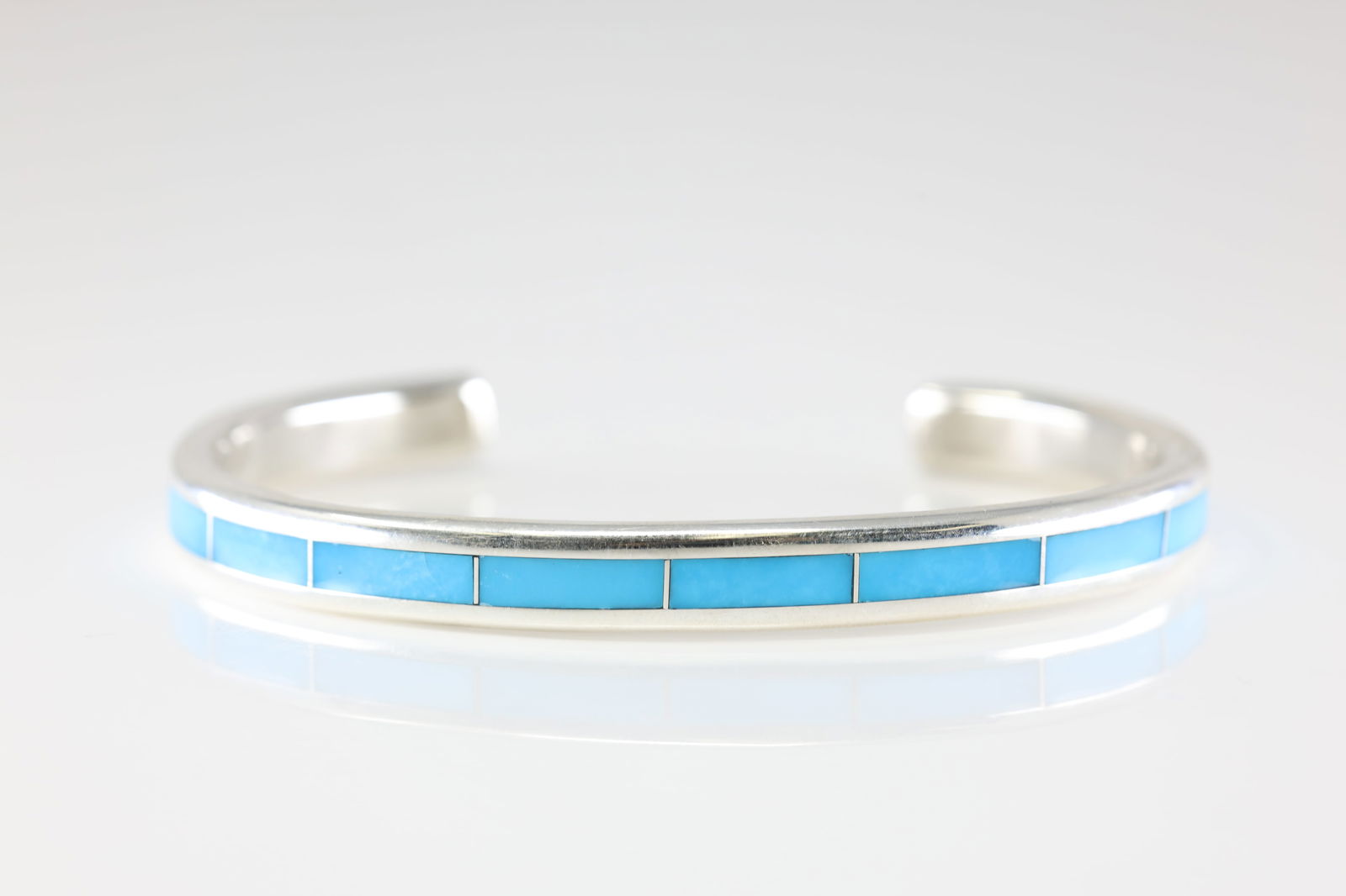 Native America Zuni Sterling Silver Turquoise Inlay Bracelet Cuff By Loretto. (1 of 4)