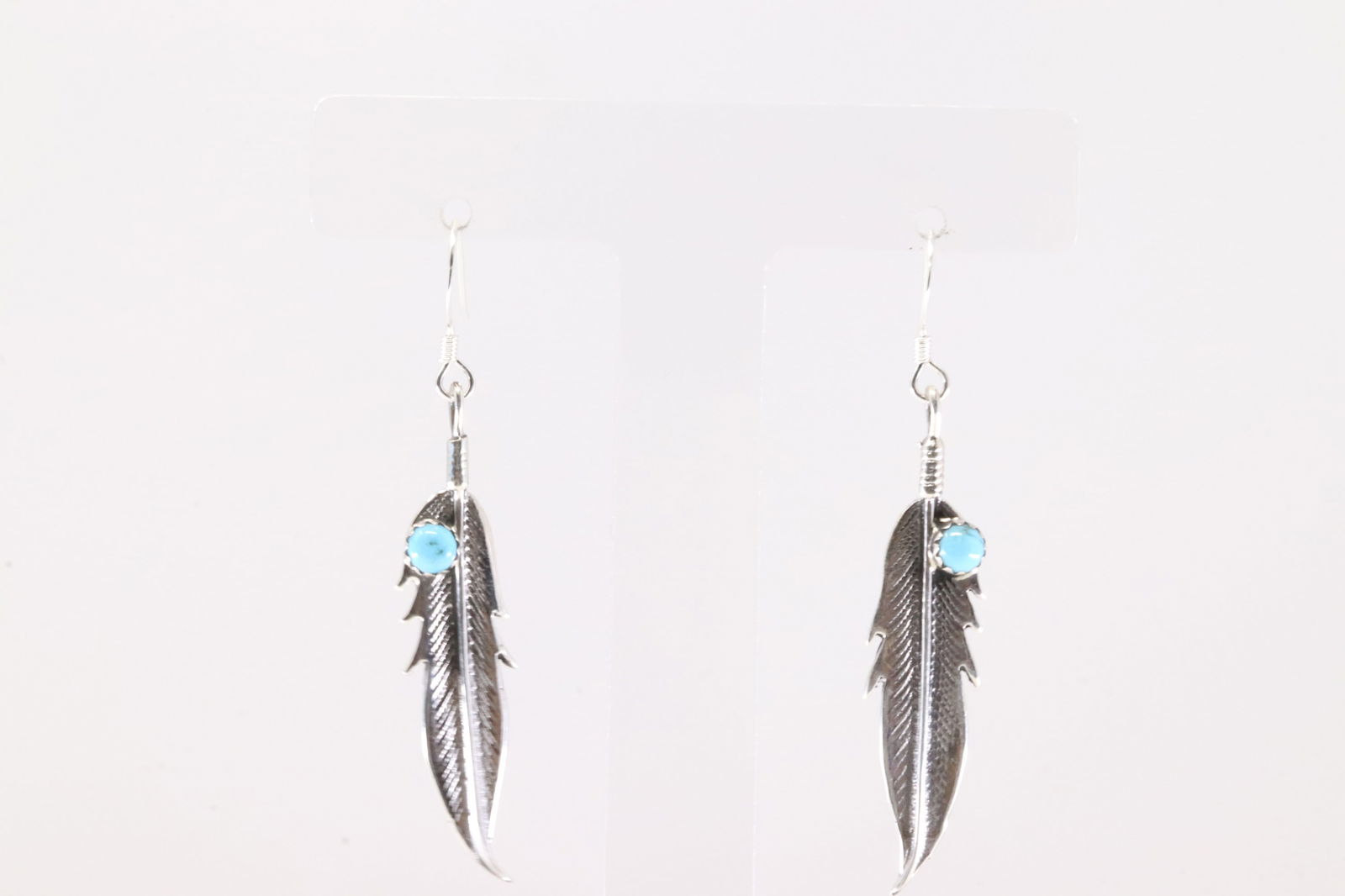 America Sterling Silver Turquoise Feather Dangling Earring's. (1 of 4)