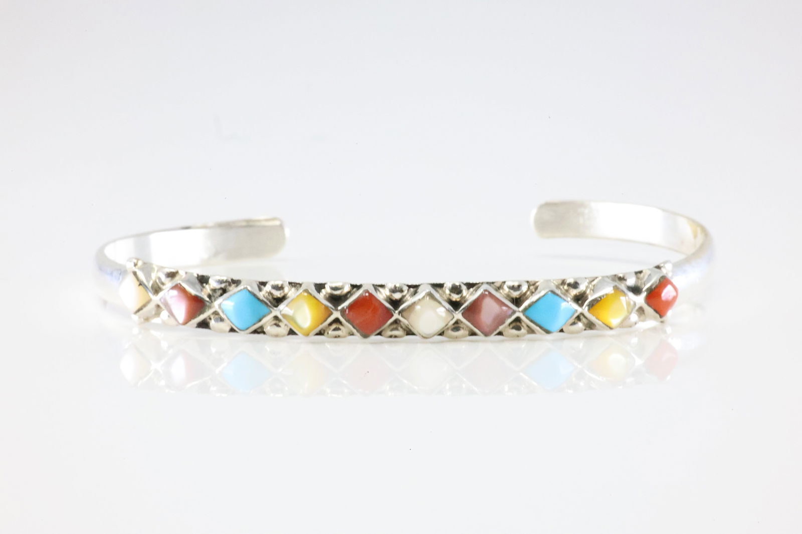 America Sterling Silver Multi-Color Stone Bracelet Cuff. (1 of 3)