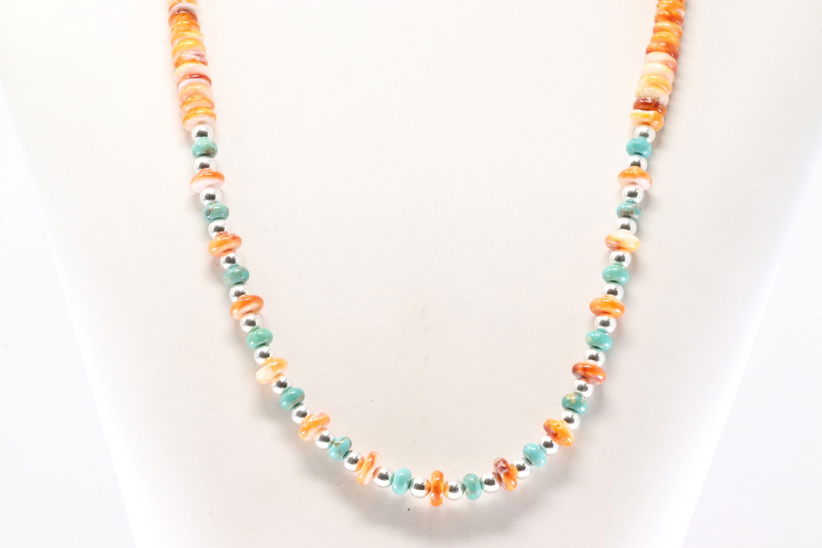 America Sterling Silver Pearl Beaded Spiny Oyster & Turquoise Necklace. (1 of 3)