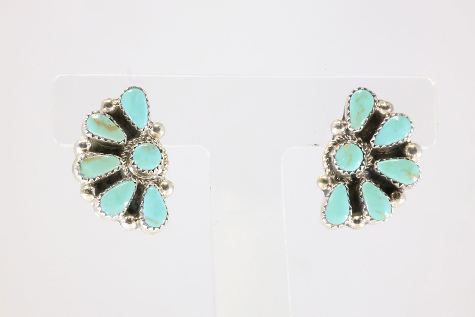 Native America Zuni Sterling Silver Kingman Turquoise Post Earring's By Alicia Wilson.: This is a Native America Zuni Sterling Silver Kingman Turquoise Post Earring's By Alicia Wilson. Stamp AJW.
