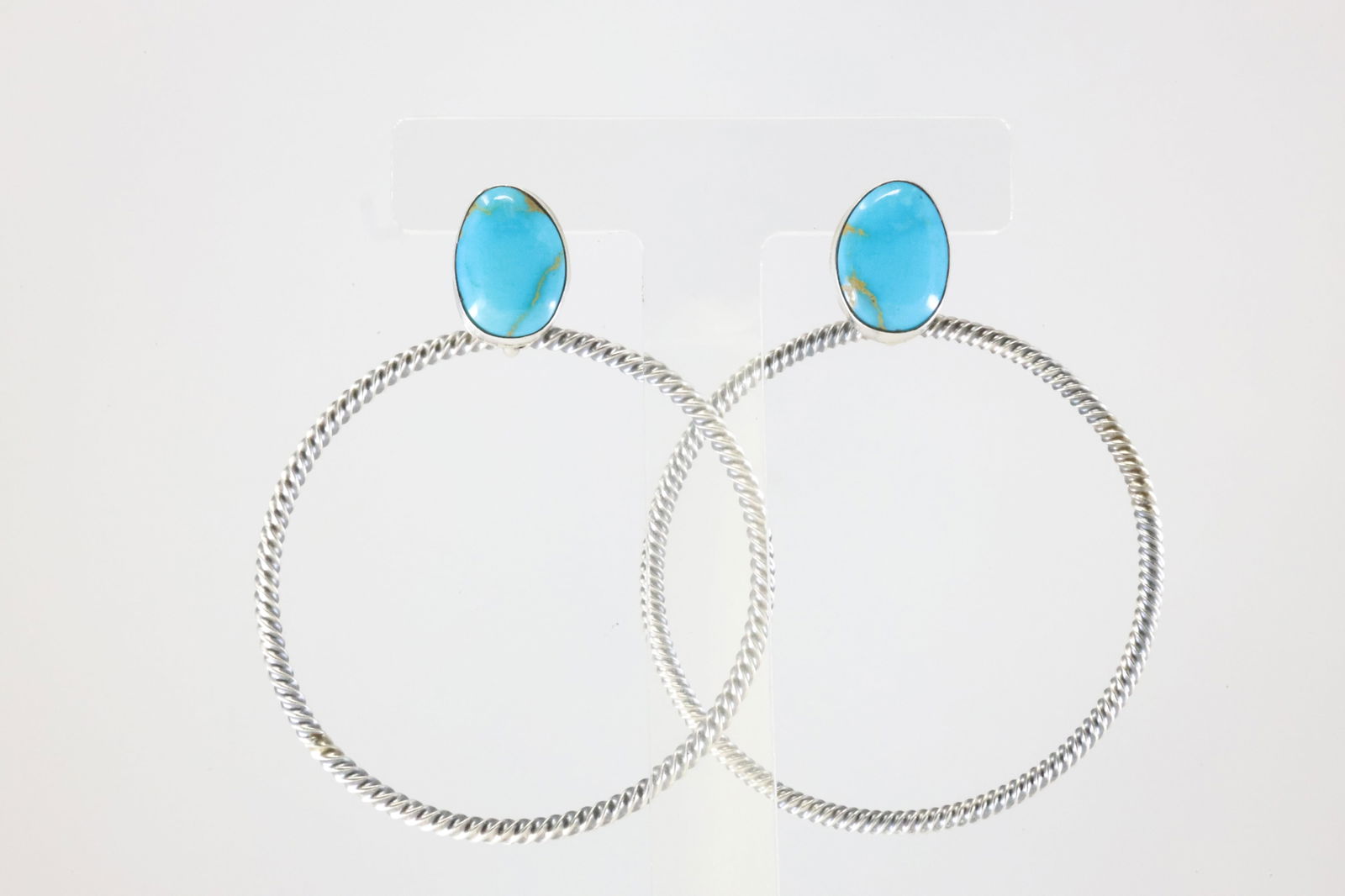Native America Navajo Sterling Silver Turquoise Hoop Post / Dangling Earring's By Verley Betone.: This is a Native America Navajo Sterling Silver Turquoise Hoop Post / Dangling Earring's By Verley Betone. Stamp V Betone.
