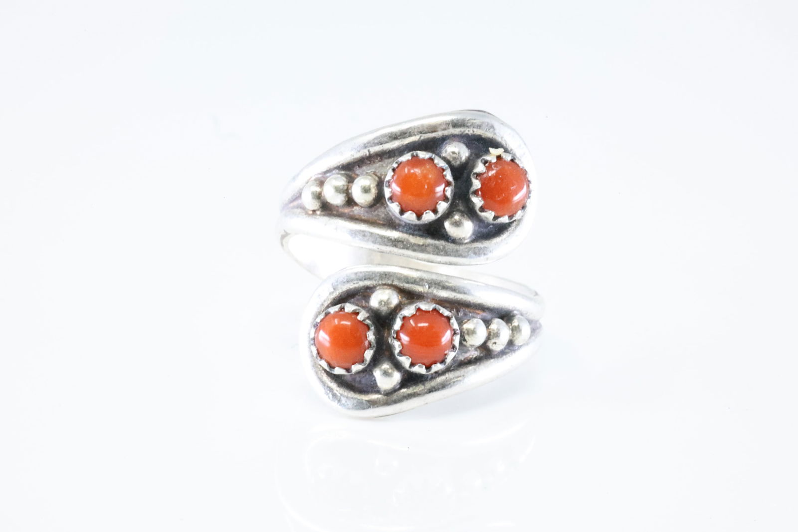 Native America Navajo Sterling Silver Coral Ring By Genevieve Francisco. From R.B Company.: This is a Native America Navajo Sterling Silver Coral Ring By Genevieve Francisco. From R.B Company. Stamp R.B. Ring Size: 7.25.