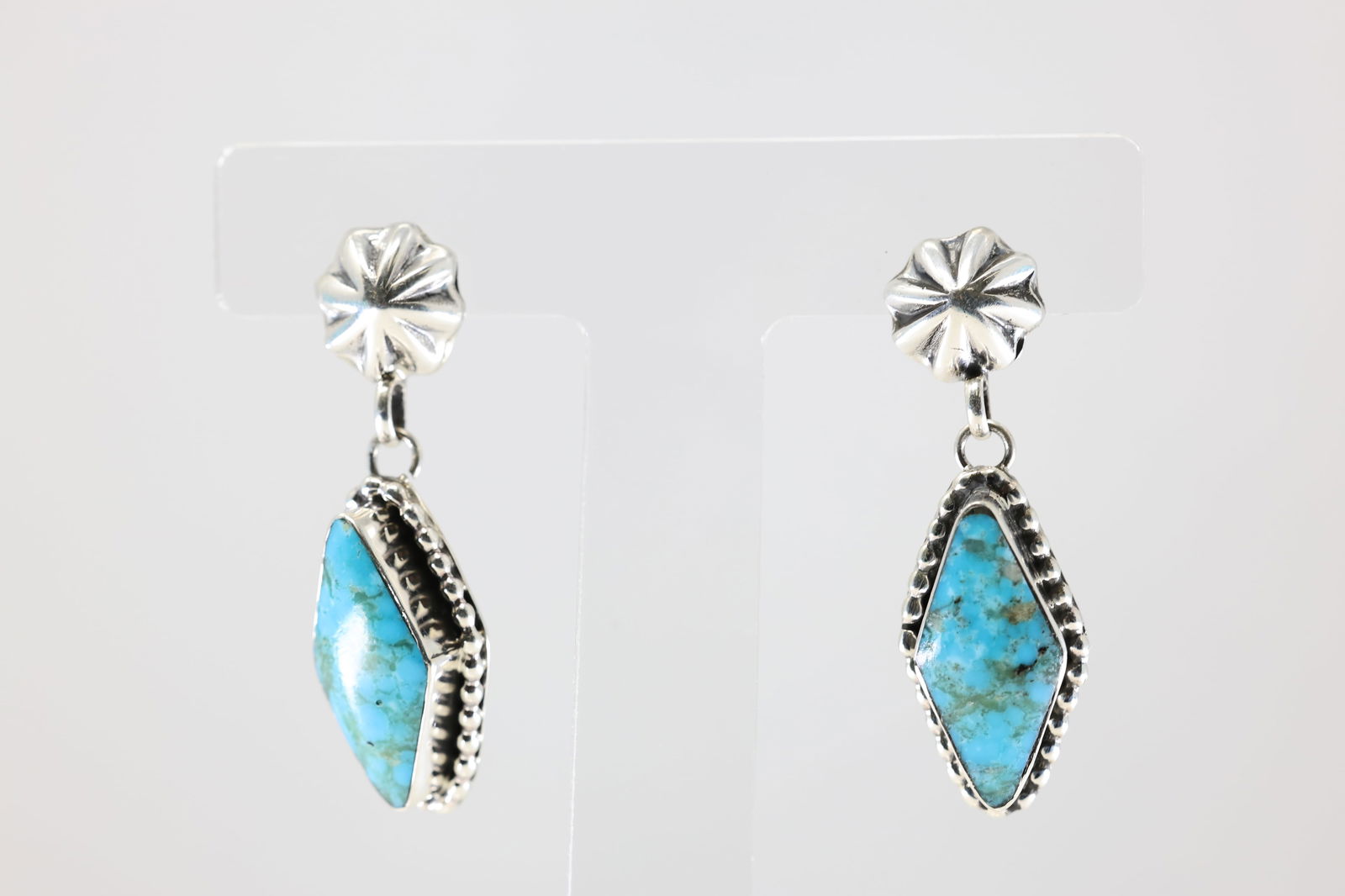 America Sterling Silver Turquoise Post / Dangling Earring's. - 3