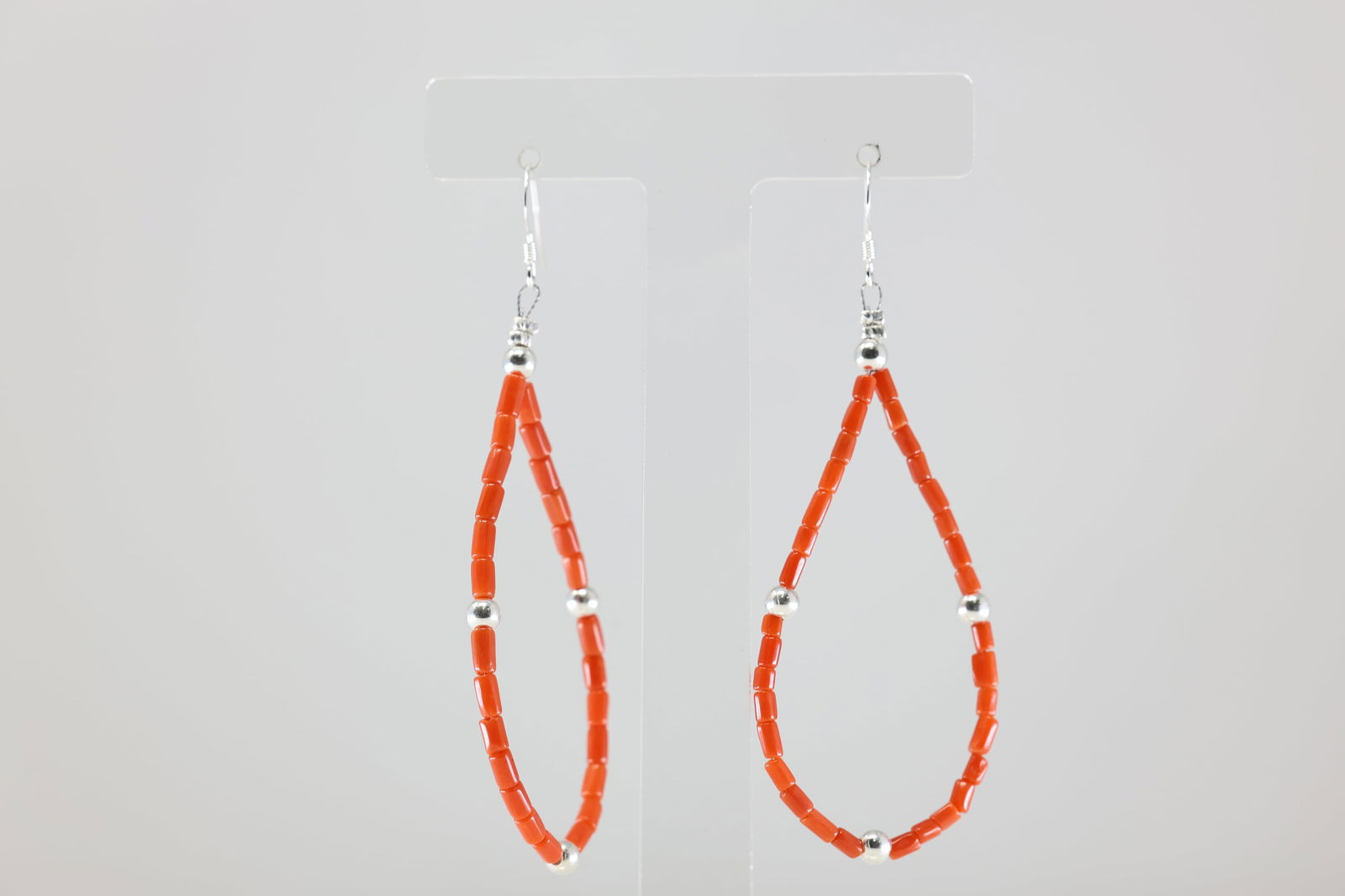 America Sterling Silver Coral & Pearl Beaded Dangling Earring's. (1 of 3)
