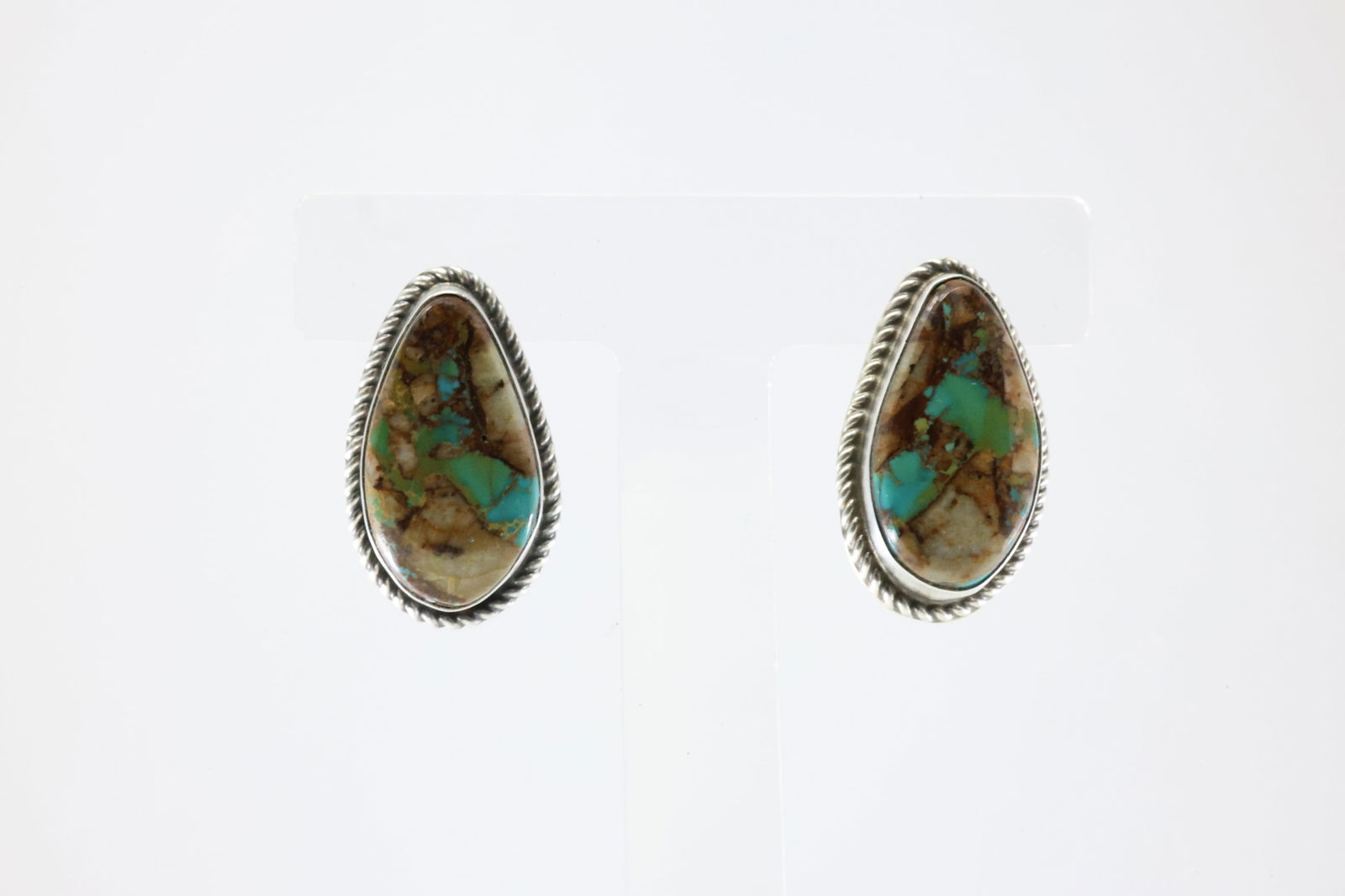 Native America Navajo Sterling Silver Royston Ribbon Turquoise Post Earring's By Judith Dixon.: This is a Native America Navajo Sterling Silver Royston Ribbon Turquoise Post Earring's By Judith Dixon. Stamp J.