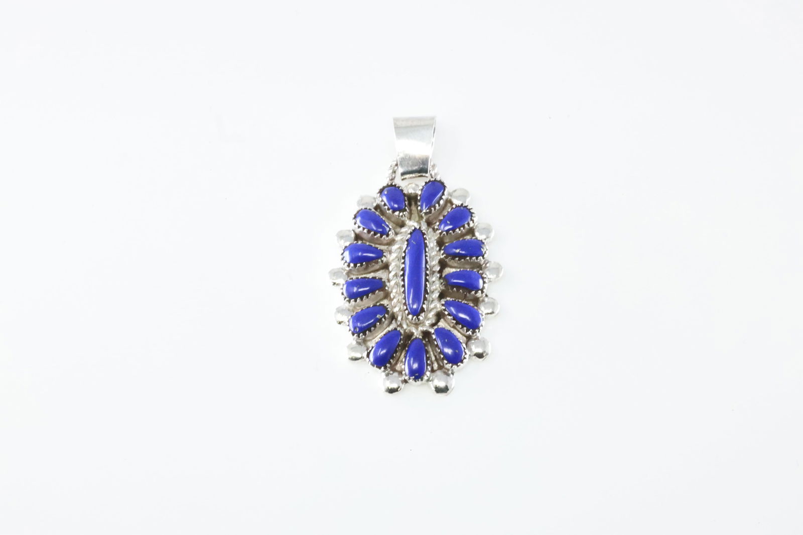 Native America Zuni Sterling Silver Blue Lapiz Pendant By Lorraine Waatsa. (1 of 3)