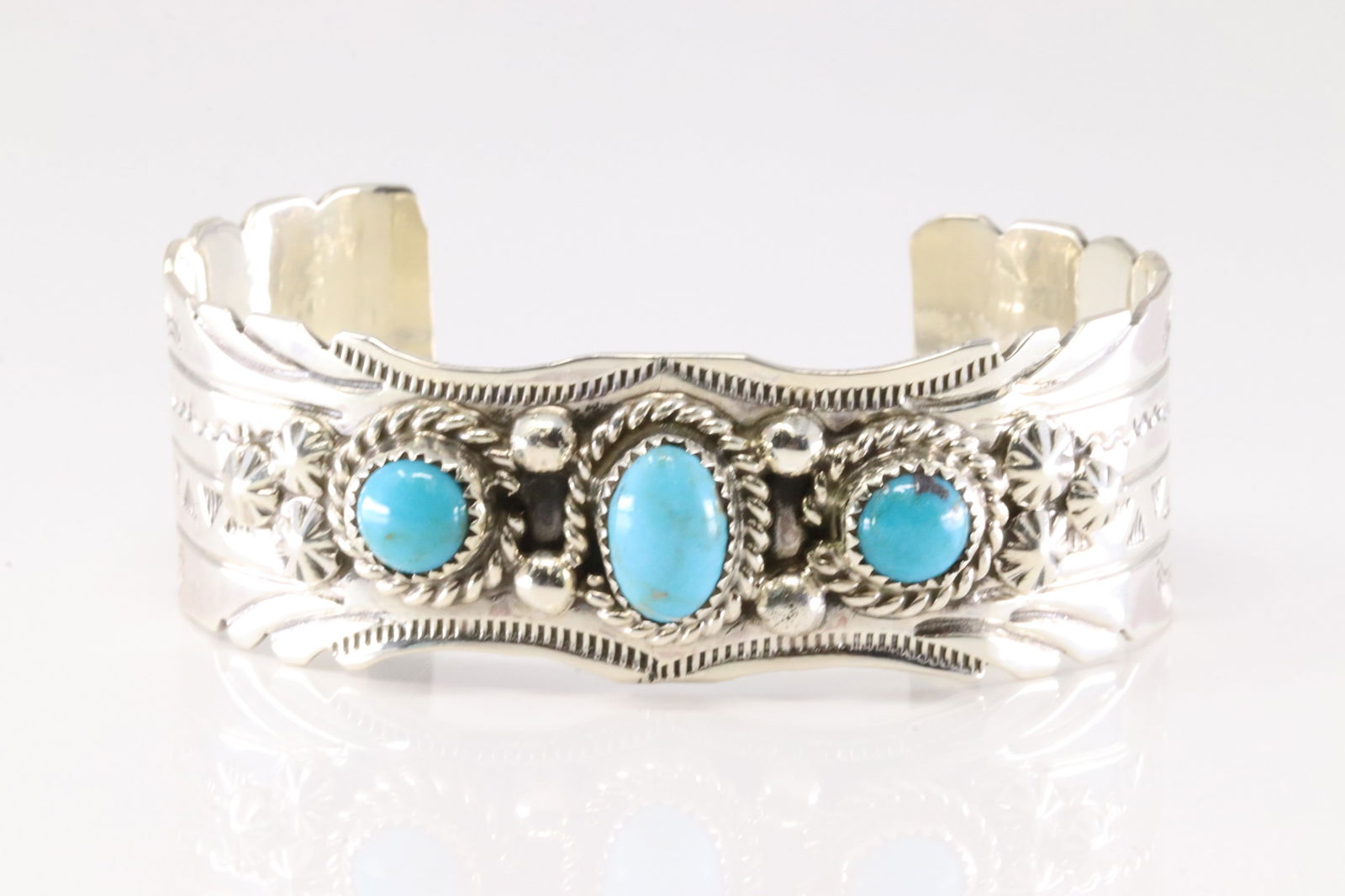 Native America Navajo Sterling Silver Turquoise Bracelet Cuff By Jason Bahe. (1 of 4)