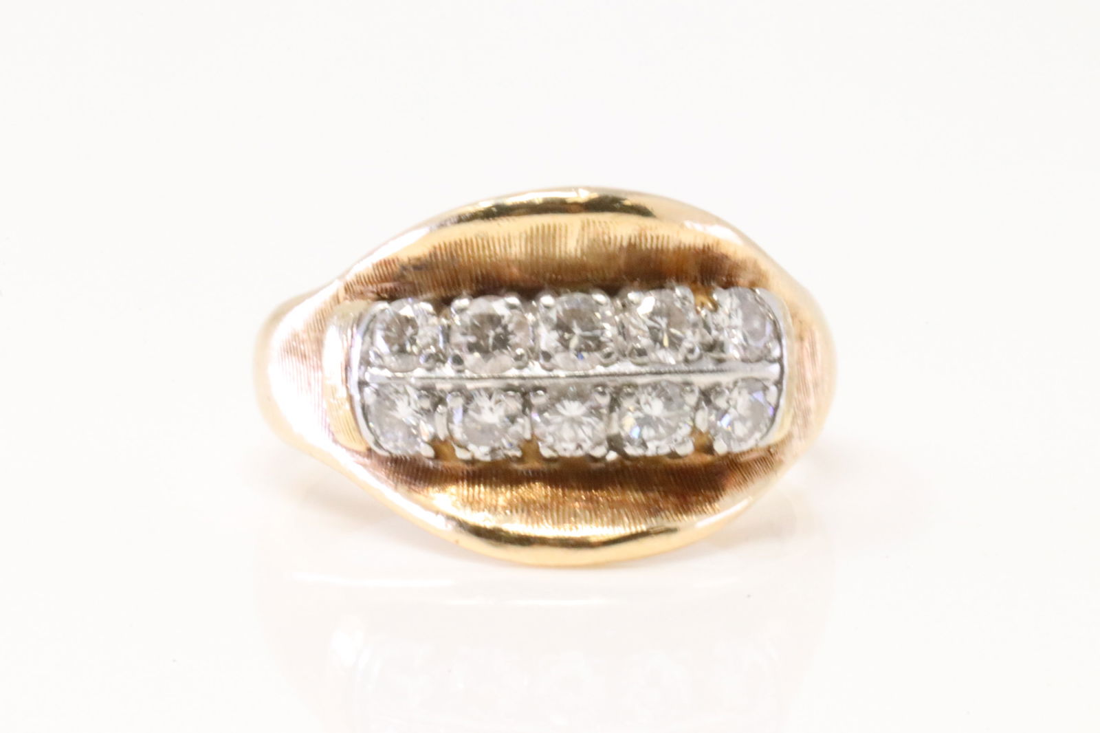 Diamond Ring 14Kt.: Ladies 14Kt Yellow Gold Diamond Ring. Ring has 10 Diamonds. Diamonds approx weight: 0.50ctw. Ring size: 7.50. Total weight: 7.40.