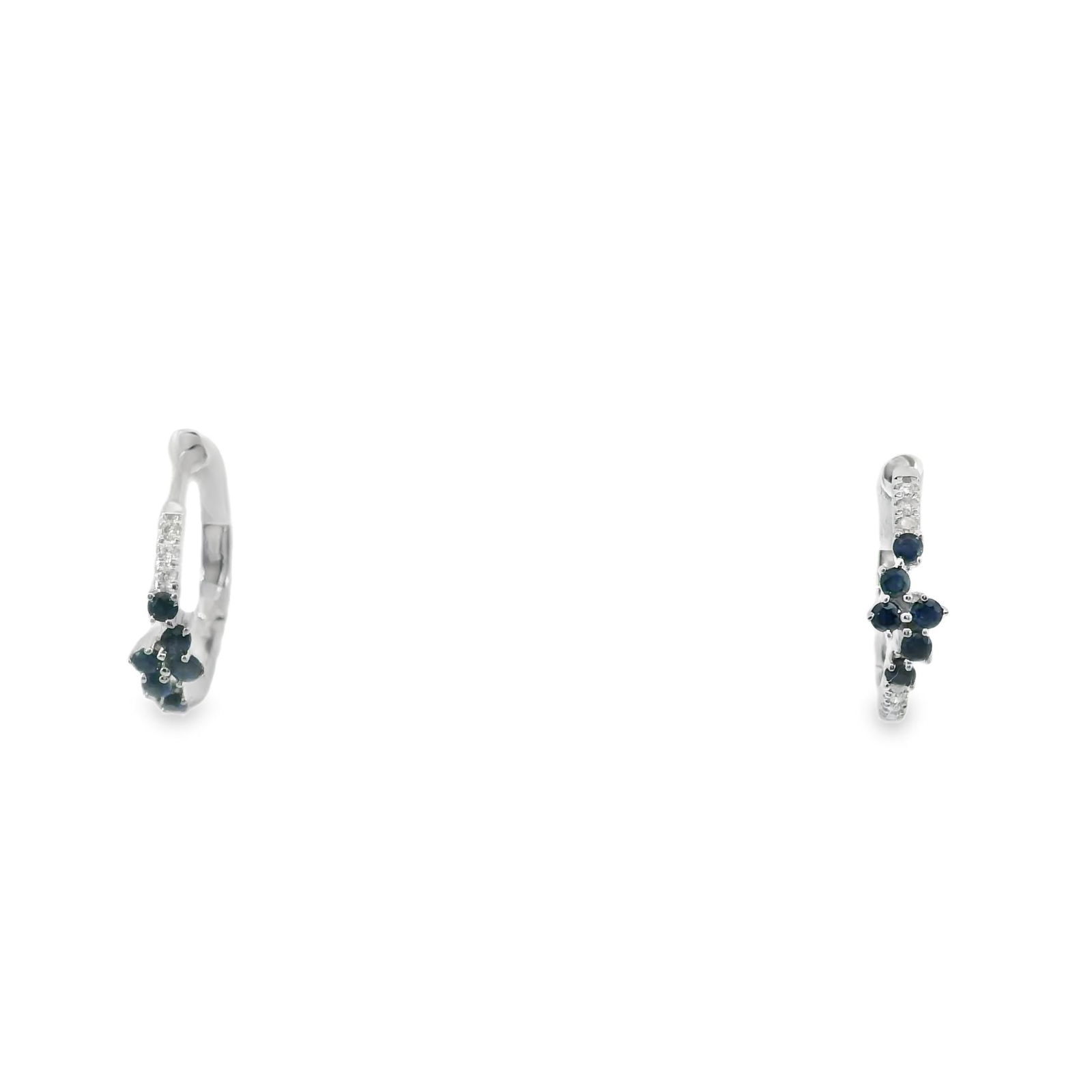 Sapphire & Diamond Hoop Earring 14Kt.: Ladies 14Kt White Gold Sapphire & Diamond Hoop Earring. Hoop Earrings are a timeless addition to any jewelry collection. Adorned with sparkling Diamond & Sapphire's, they offer a touch of