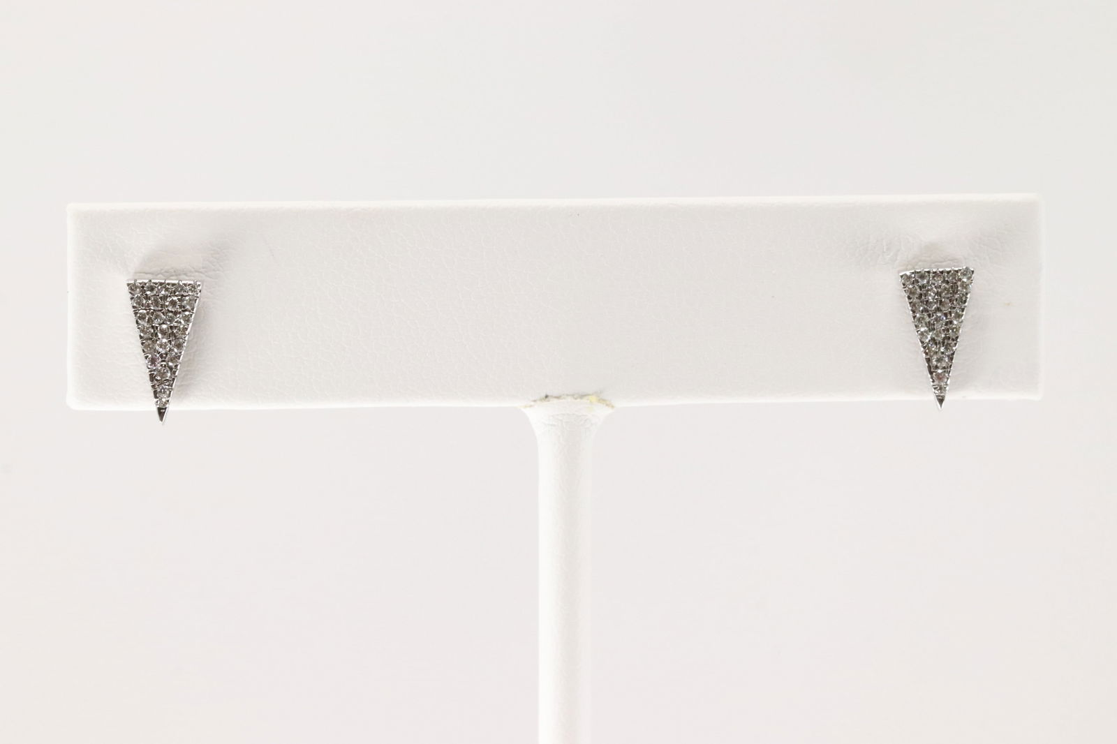 Diamond Post Earring 14kt.: Ladies 14Kt White Gold Diamond Post Earring. Triangle Shaped Earring's With 48 Round Sparkling Diamonds. Diamond Weight: 0.17ct.