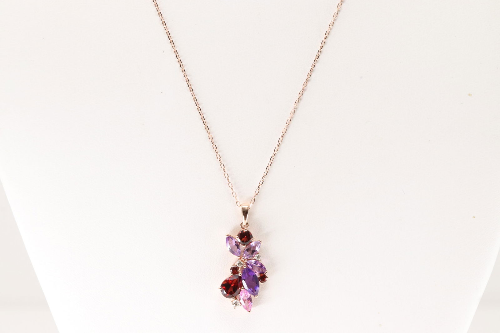 Multi-Color Gemstone & Diamond Pendant / Necklace 10Kt.: 10Kt Rose Gold Multi-Color Gemstone & Diamond Pendant / Necklace. This Charming Pendant has Multi-Color Gemstone with Sparkling Diamonds and 10K Rose Necklace. Diamond weight: 0.10ctw. Necklace