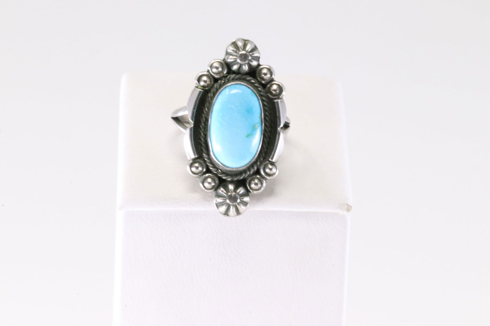 Native America Navajo Sterling Silver Turquoise Ring By Maritta Benally. From R.B Company.: This is a Native America Navajo Sterling Silver Turquoise Ring By Maritta Benally. From R.B Company. Stamp By R.B Company. Ring Size: 7.00.
