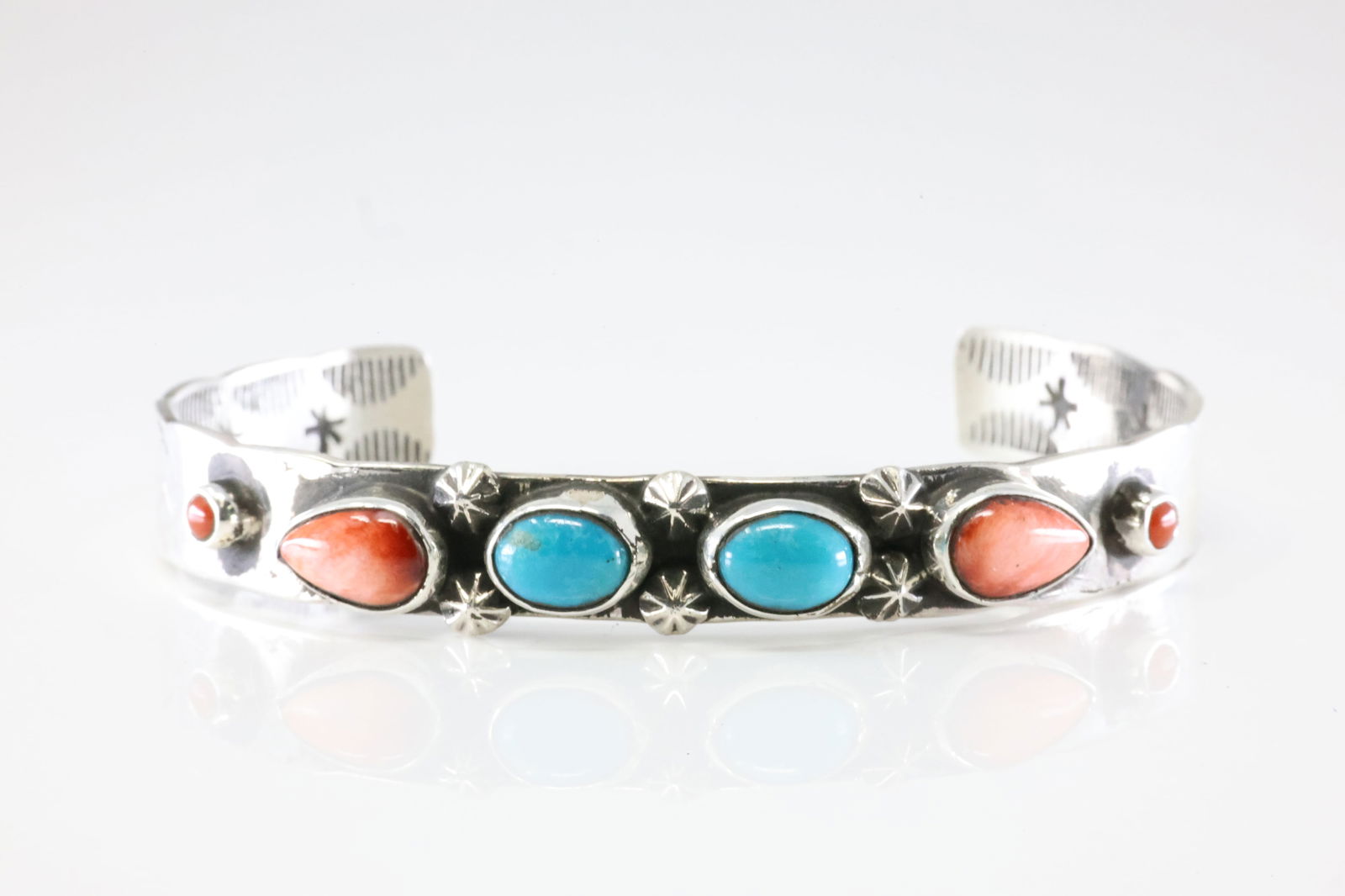 Native American Navajo Sterling Silver Multicolor Stone Bracelet Cuff By AY. (1 of 4)