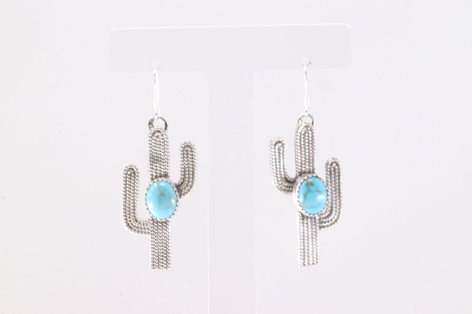 Native America Navajo Sterling Silver Turquoise Cactus Dangling Earring's By Annette Chiquito.: This is a Native America Navajo Sterling Silver Turquoise Cactus Dangling Earring's By Annette Chiquito. Stamp A.