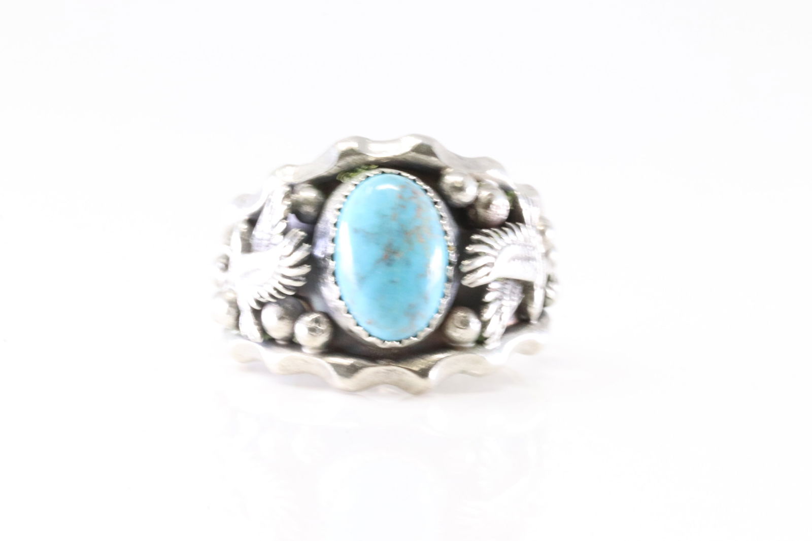 Native America Navajo Sterling Silver Turquoise Ring By Genevieve Francisco. From R.B Company.: This is a Native America Navajo Sterling Silver Turquoise Ring By Genevieve Francisco. From R.B Company. Stamp By R.B Company. Ring Size: 11.00.