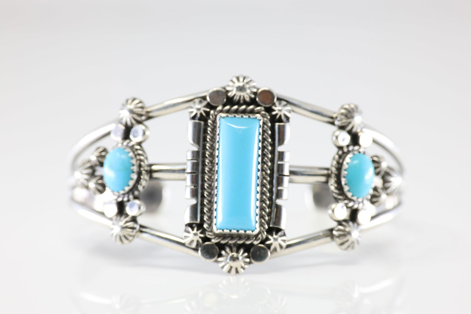 Native America Navajo Sterling Silver Kingman Turquoise Bracelet Cuff By Lorraine Yellowh. (1 of 4)