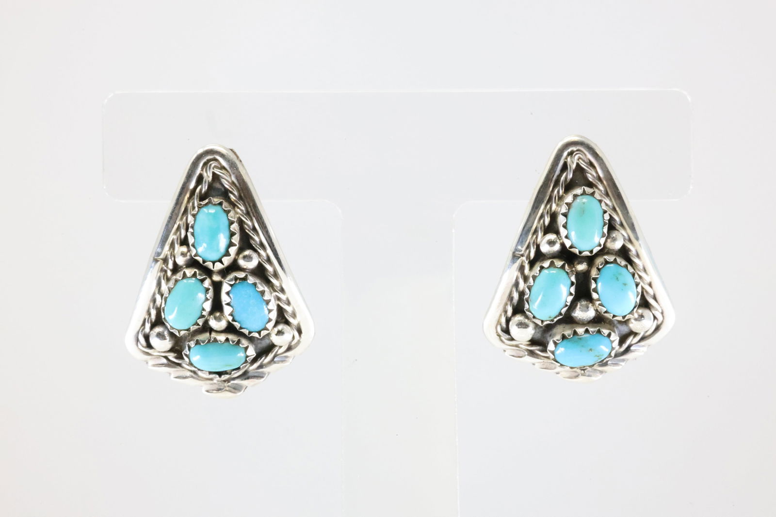 Native America Navajo Sterling Silver Kingman Turquoise Post Earring's By Melvin Chee. (1 of 4)
