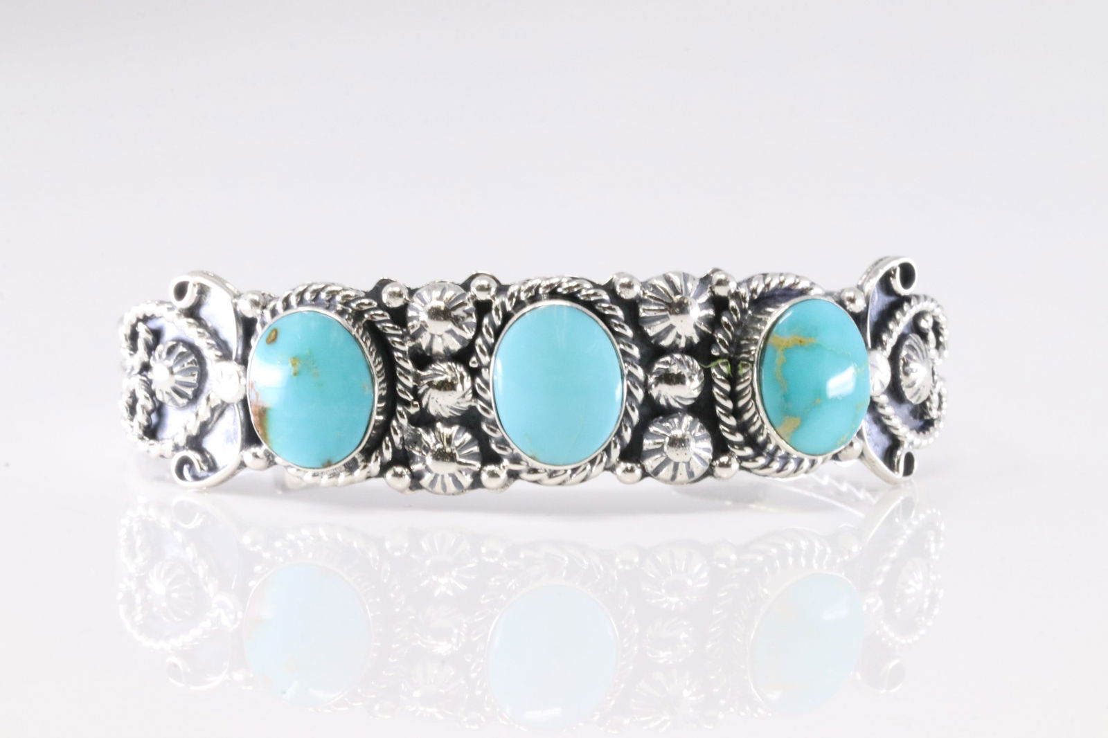 Native America Navajo Sterling Silver Turquoise Bracelet Cuff By Samuel Lee. From R.B Company. (1 of 4)