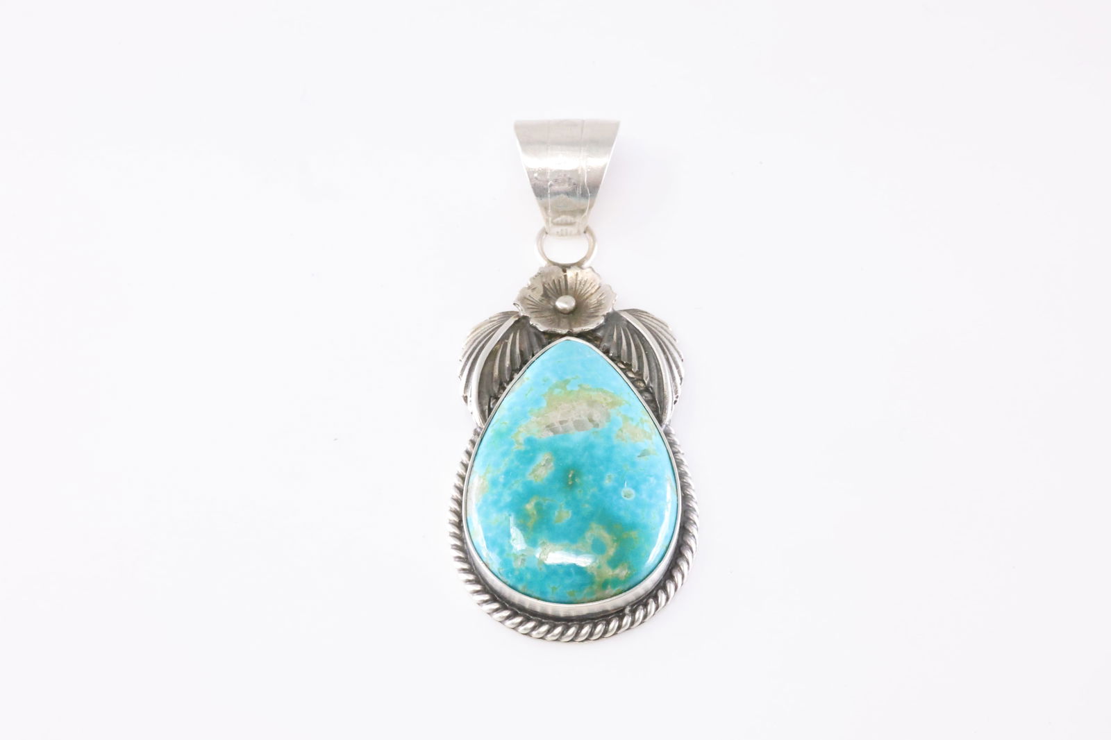 Native America Navajo Sterling Silver Kingman Turquoise Pendant By Jimson Belin. (1 of 3)