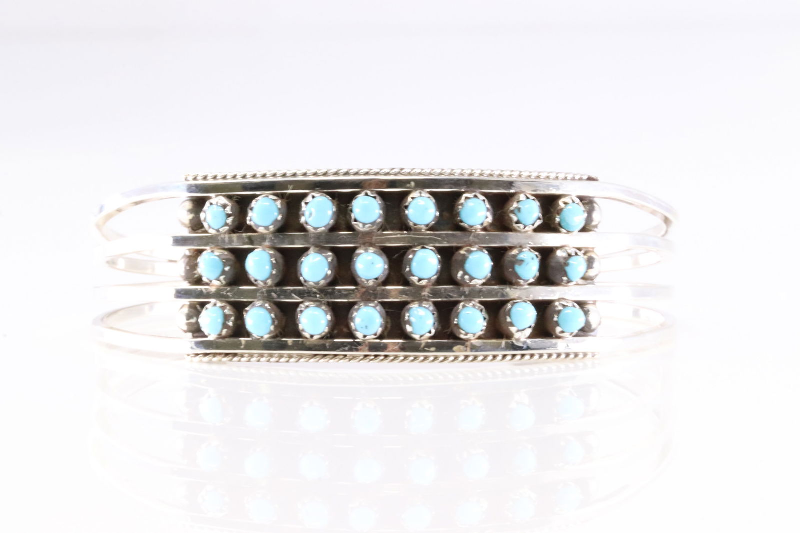 Native America Zuni Sterling Silver Turquoise 3 Row Bracelet Cuff By Susie Livingston. (1 of 4)