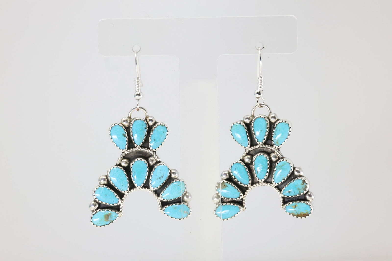 Native America Zuni Sterling Silver Kingman Turquoise Dangling Earring's By Rodney Notah. (1 of 4)